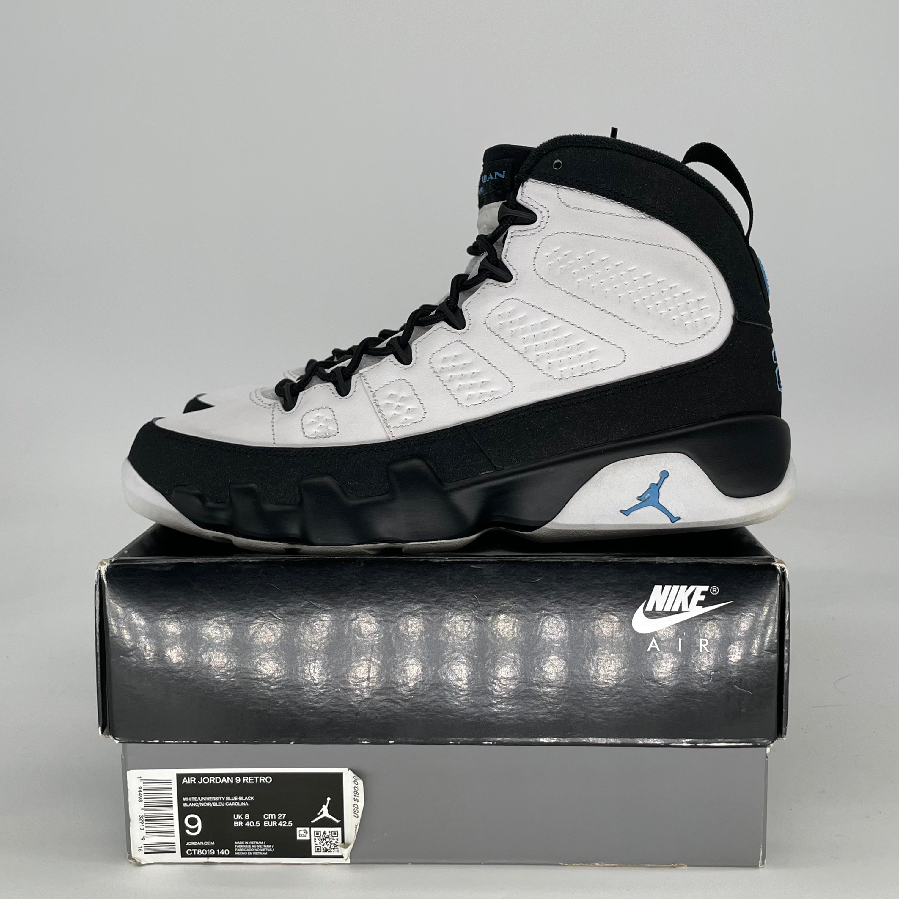 AIR JORDAN 9 UNIVERSITY BLUE CT8019-140 SIZE 9/10.5W