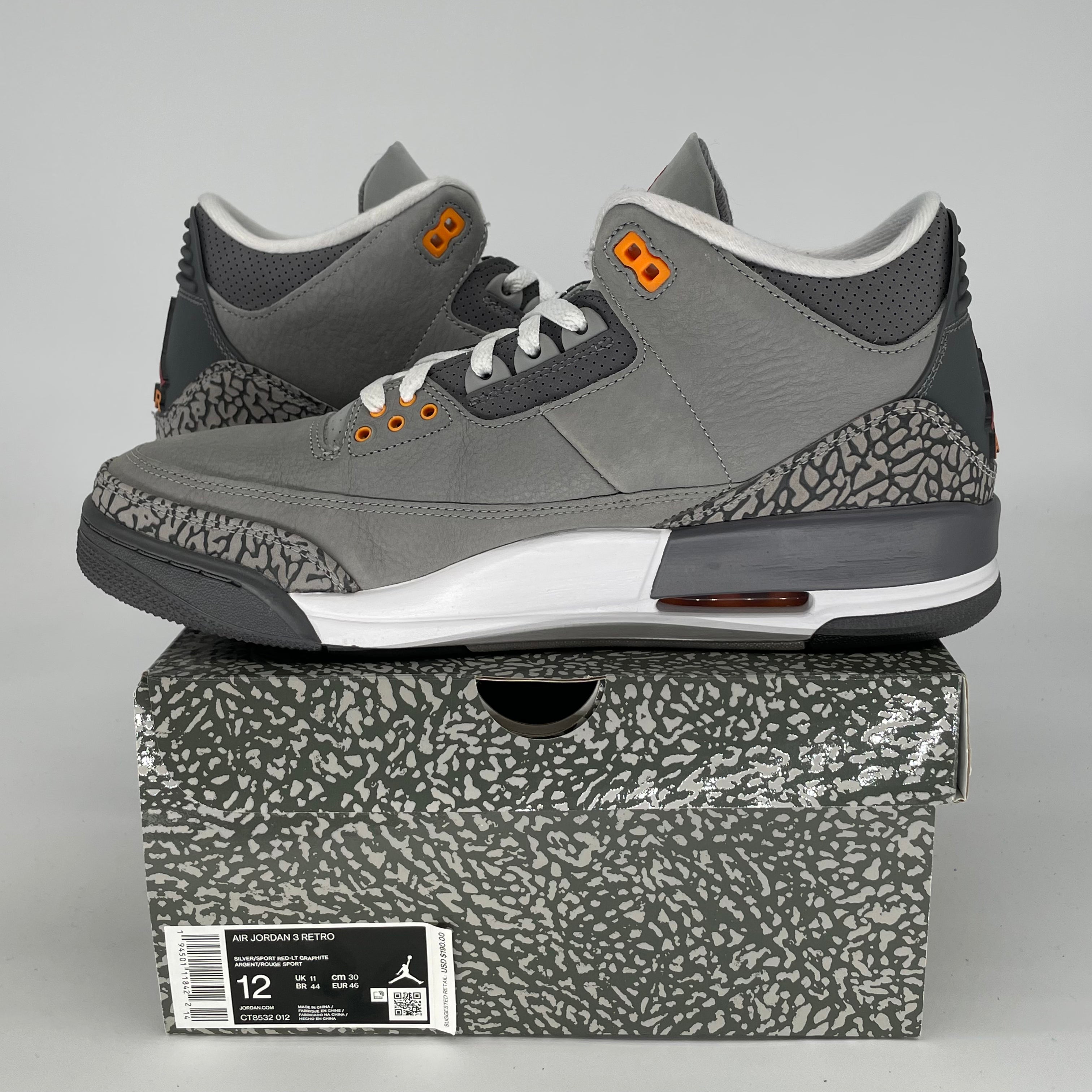 AIR JORDAN 3 COOL GREY SIZE 12/13.5W CT8532-012