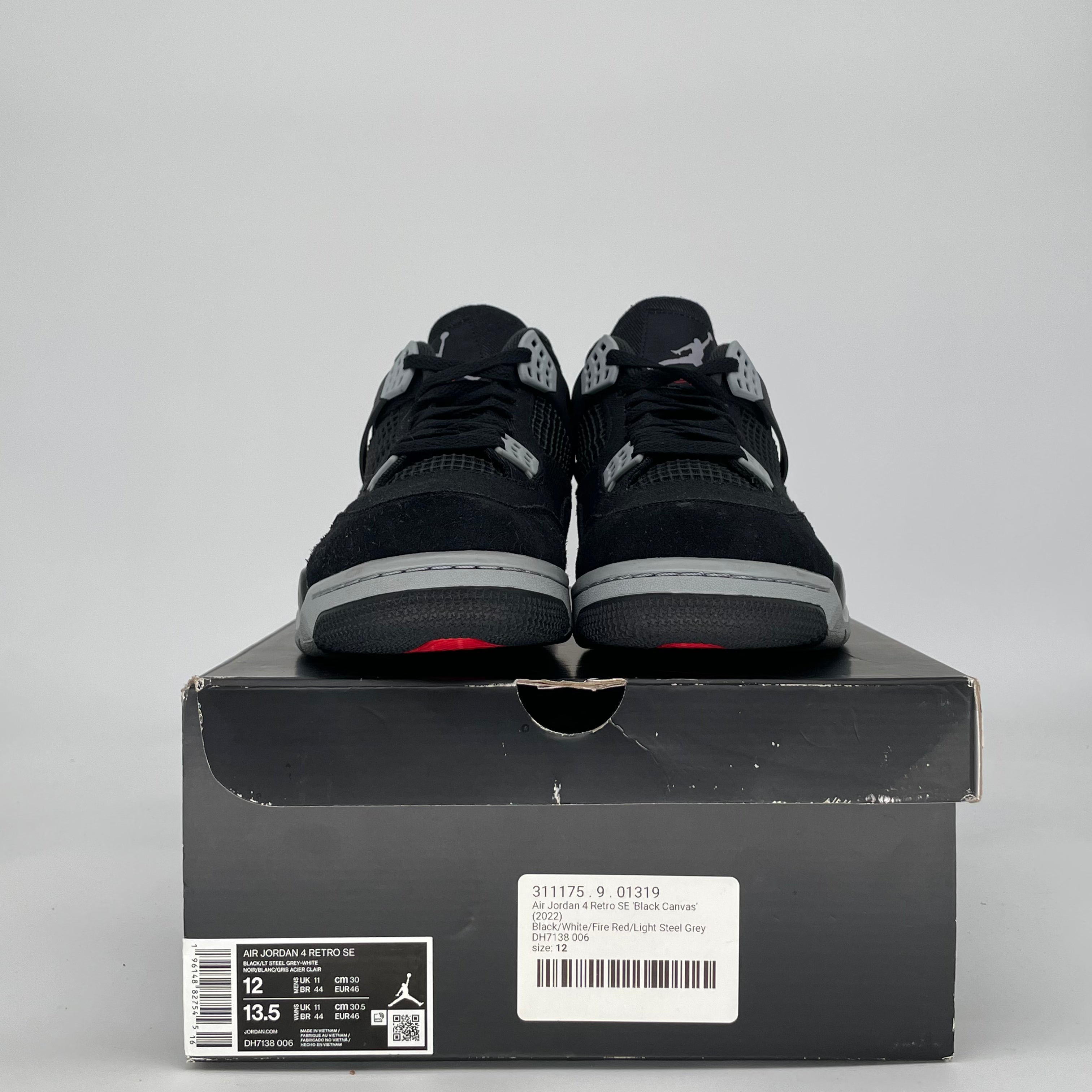 AIR JORDAN 4 BLACK CANVAS DH7138-006 SIZE 12/13.5W