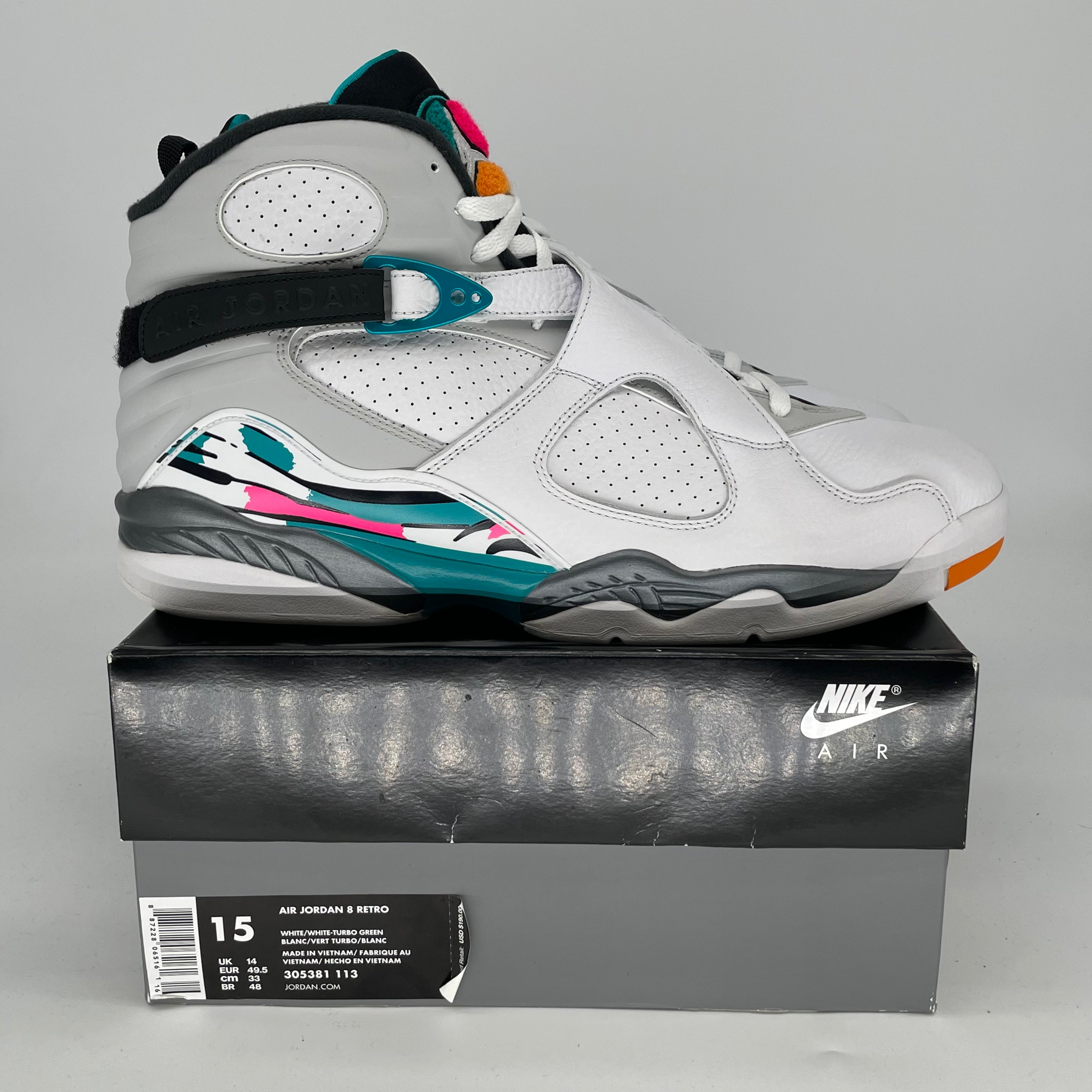 AIR JORDAN 8 SOUTH BEACH SIZE 15 305381-113