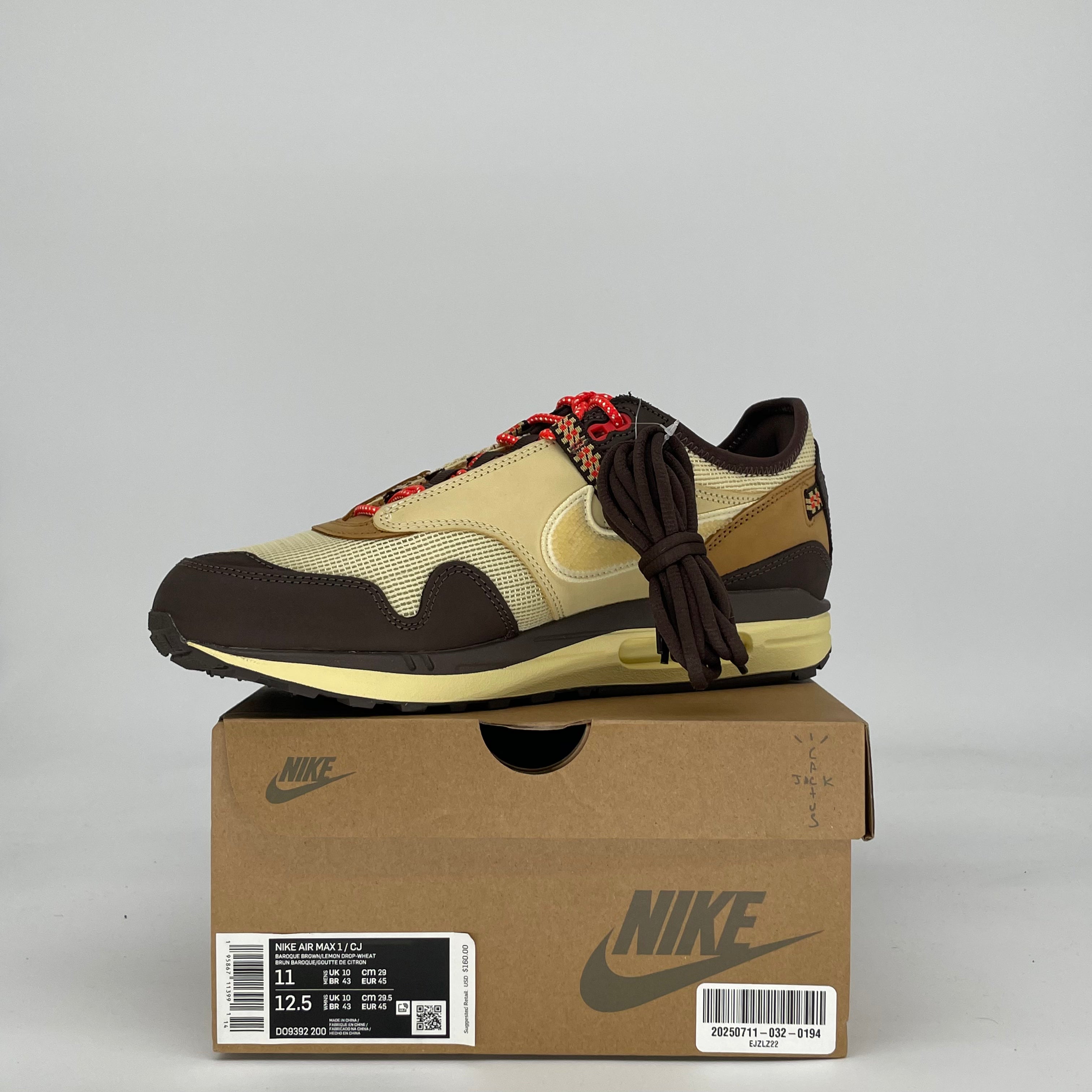 NIKE AIR MAX 1 TRAVIS SCOTT CACTUS JACK BAROQUE BROWN DO9392-200 SIZE 11/12.5W