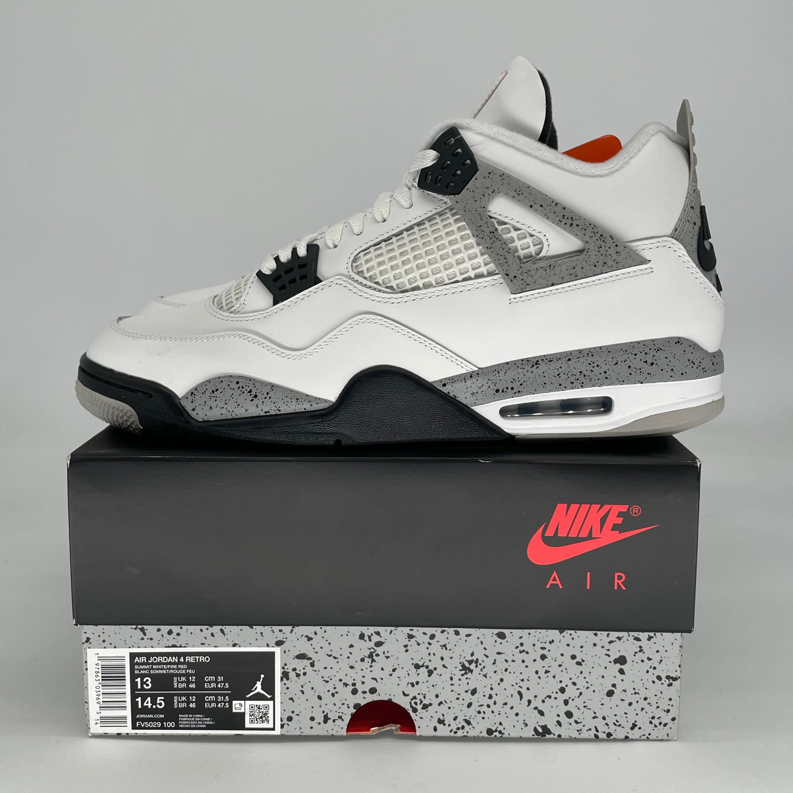 AIR JORDAN 4 WHITE CEMENT FV5029-100 SIZE 13/14.5W