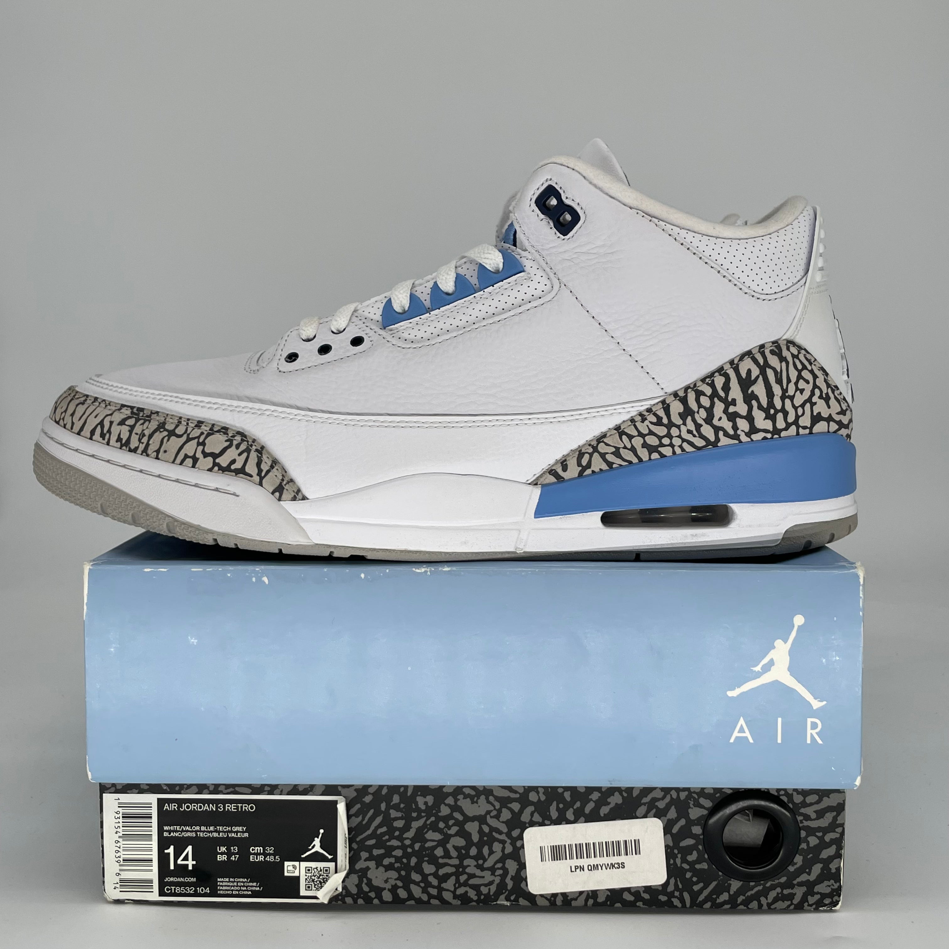 AIR JORDAN 3 UNC CT8532-104 SIZE 14/15.5W