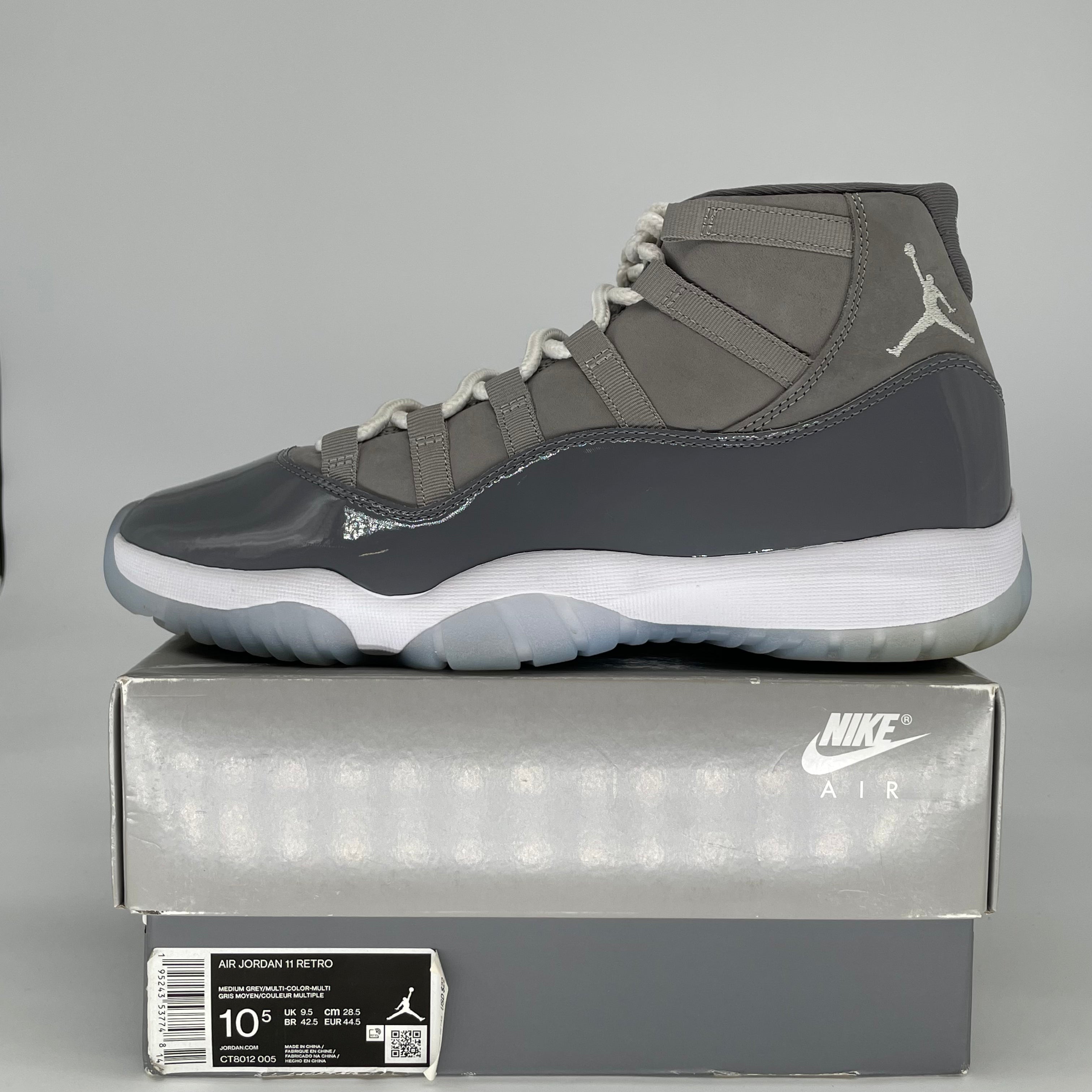 AIR JORDAN 11 COOL GREY CT8012-005 SIZE 10.5/12W
