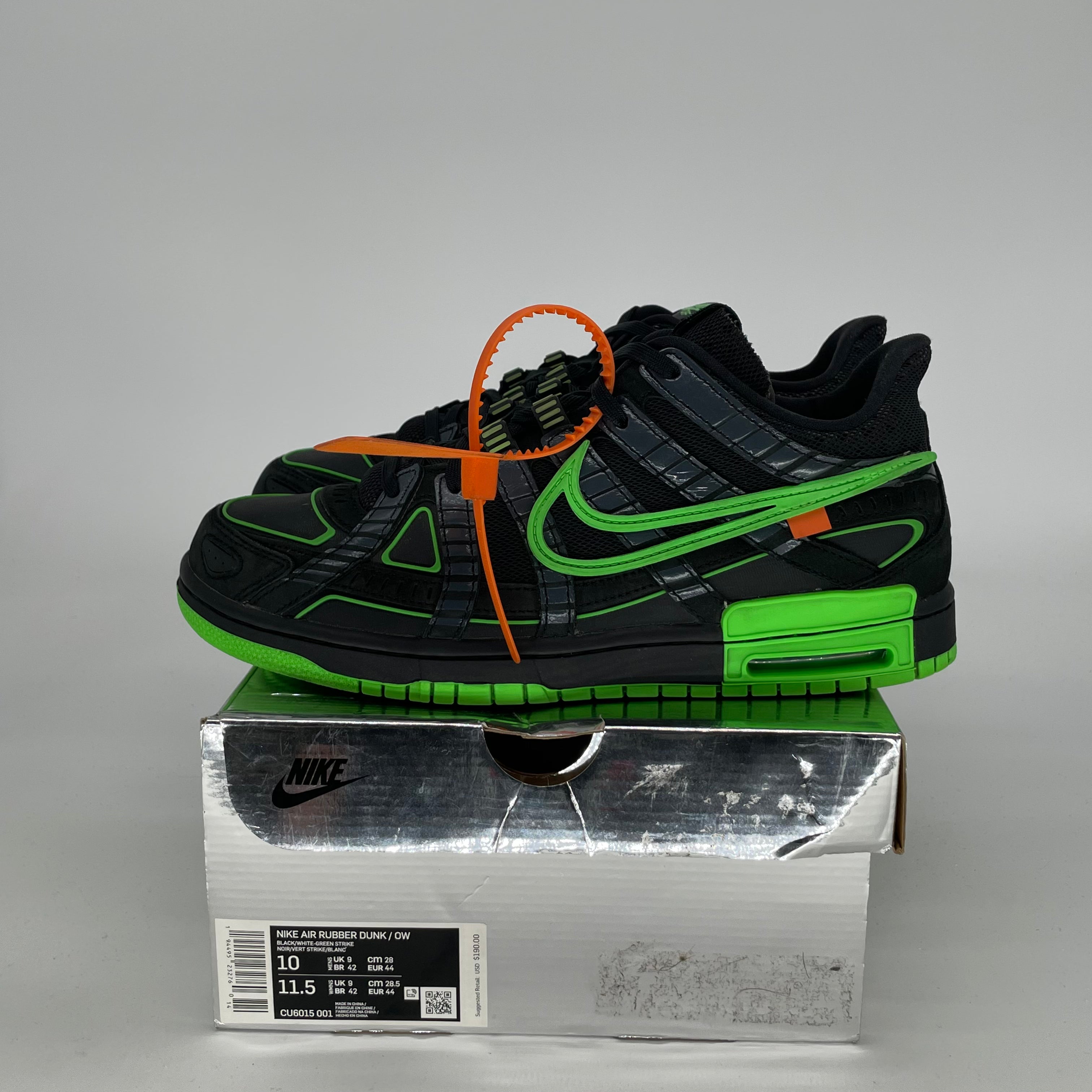 OFF WHITE X NIKE AIR RUBBER DUNK GREEN STRIKE SIZE 10/11.5W CU6015-001