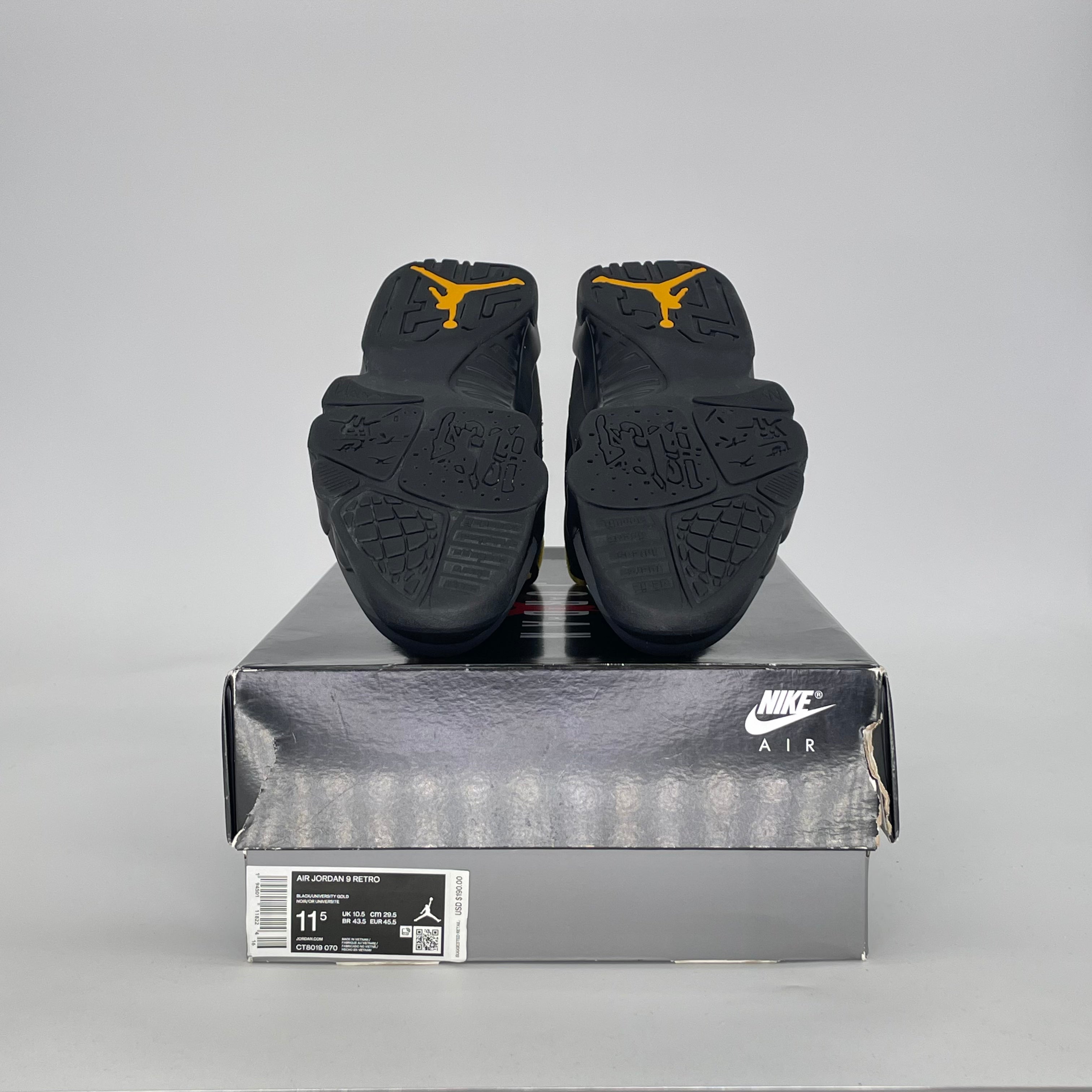 AIR JORDAN 9 DARK CHARCOAL UNIVERSITY GOLD CT8019-070 SIZE 11.5/13W
