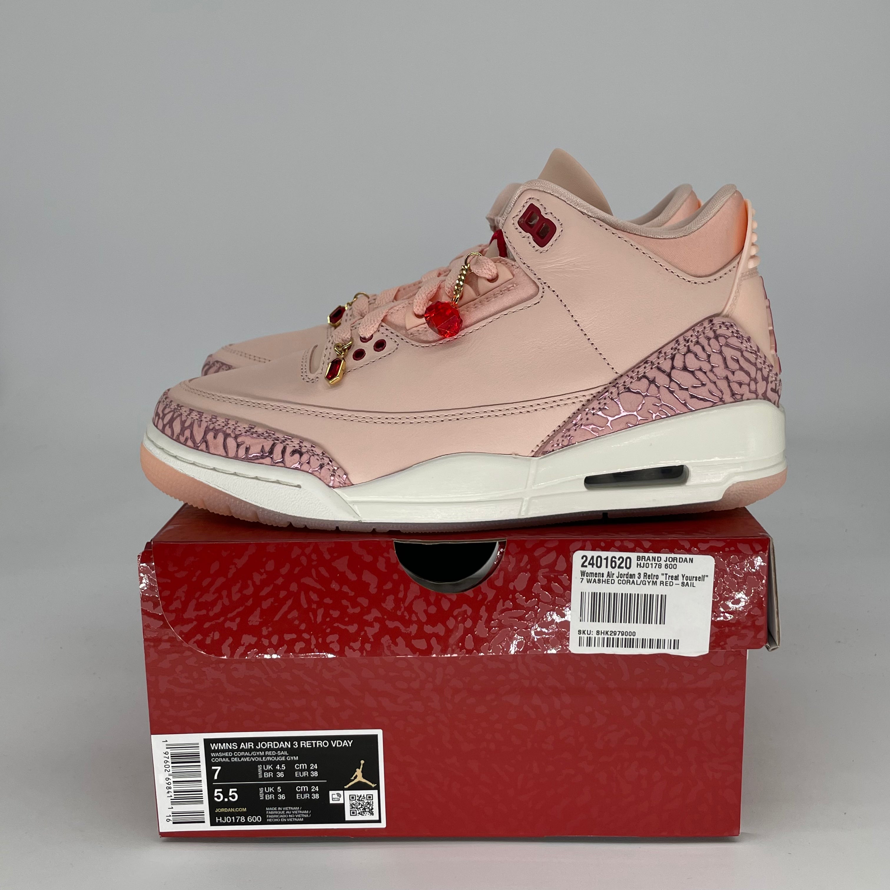 AIR JORDAN 3 VALENTINE'S DAY TREAT YOURSELF W HJ0178-600 SIZE 5.5/7W