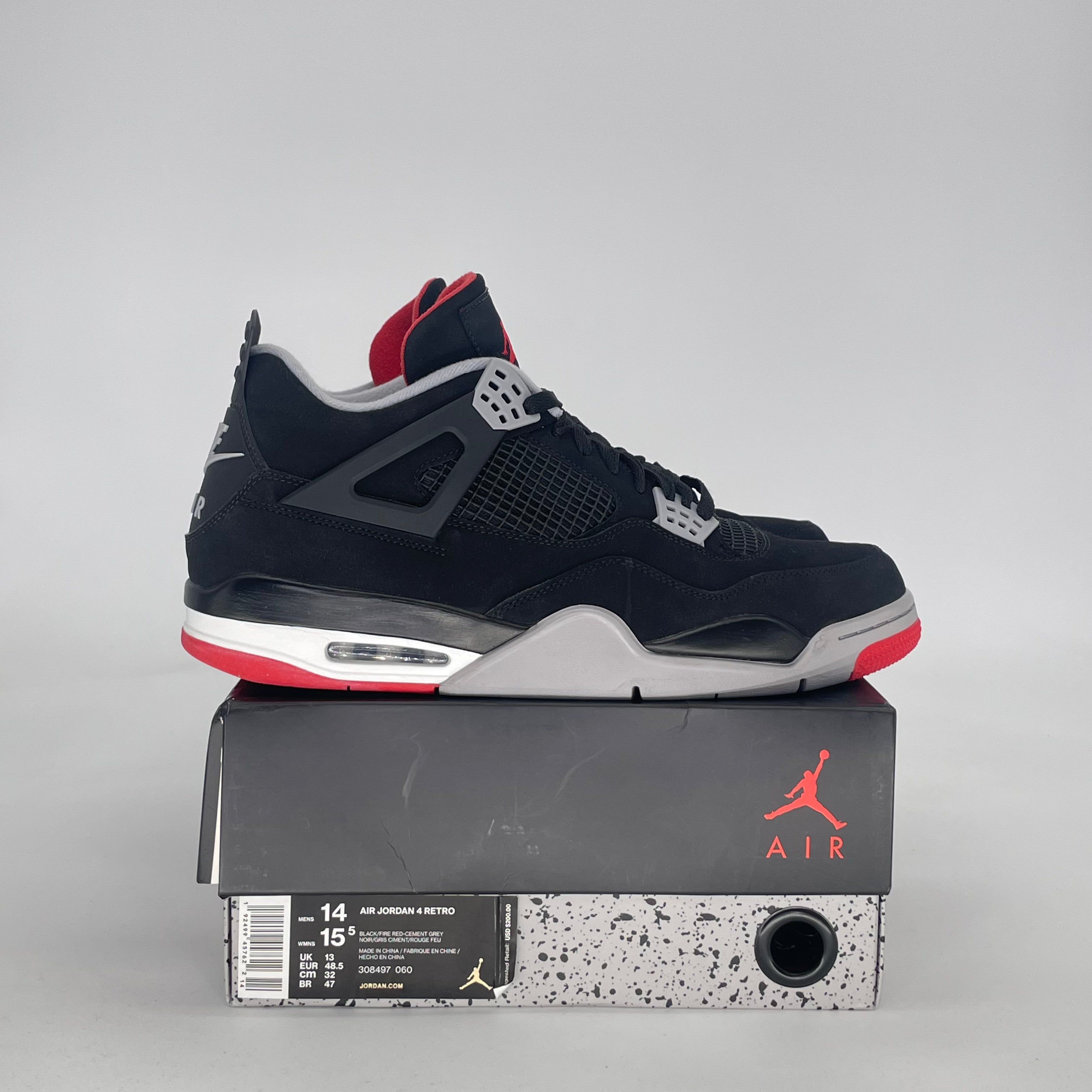 AIR JORDAN 4 BRED 308497-060 SIZE 14/15.5W