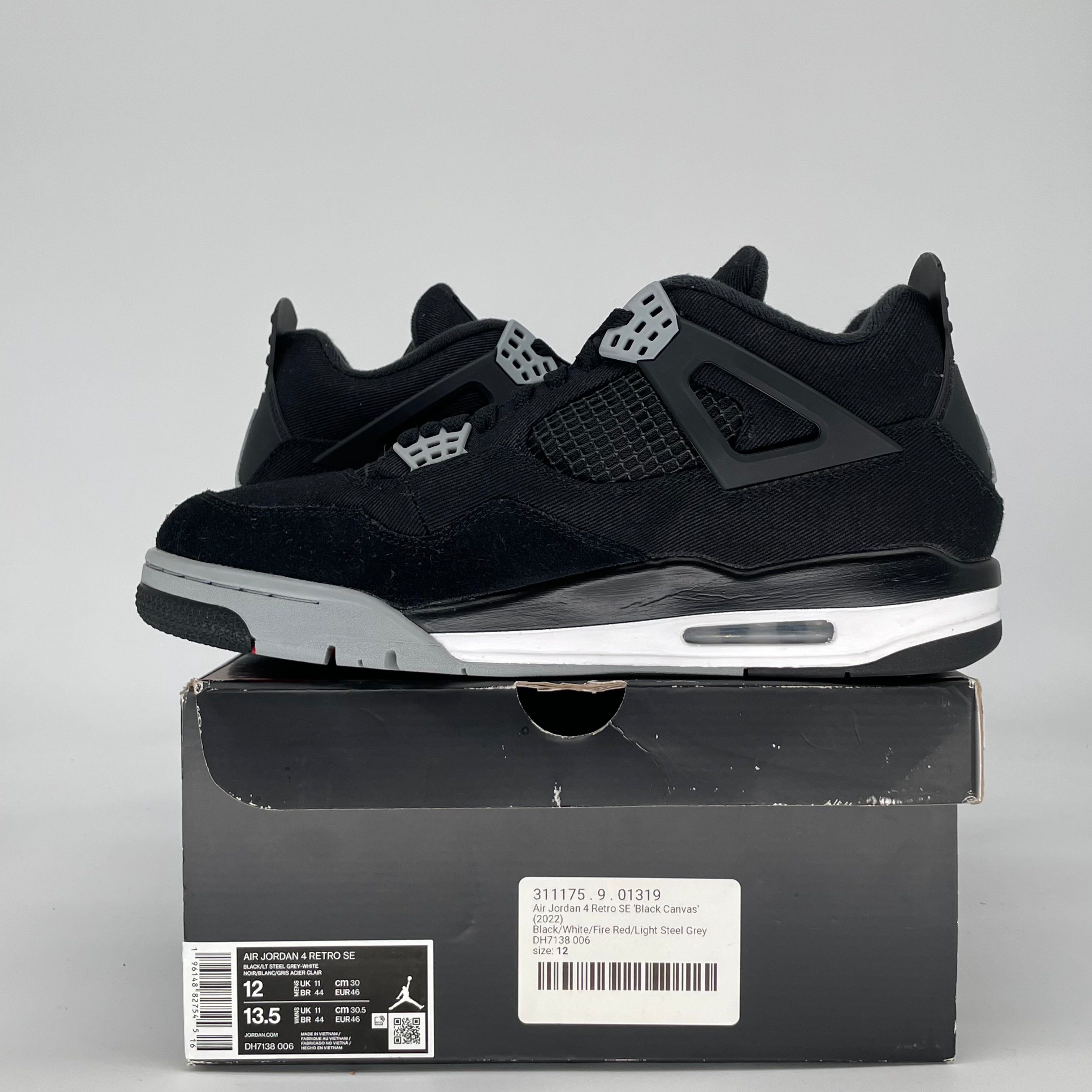 AIR JORDAN 4 BLACK CANVAS DH7138-006 SIZE 12/13.5W