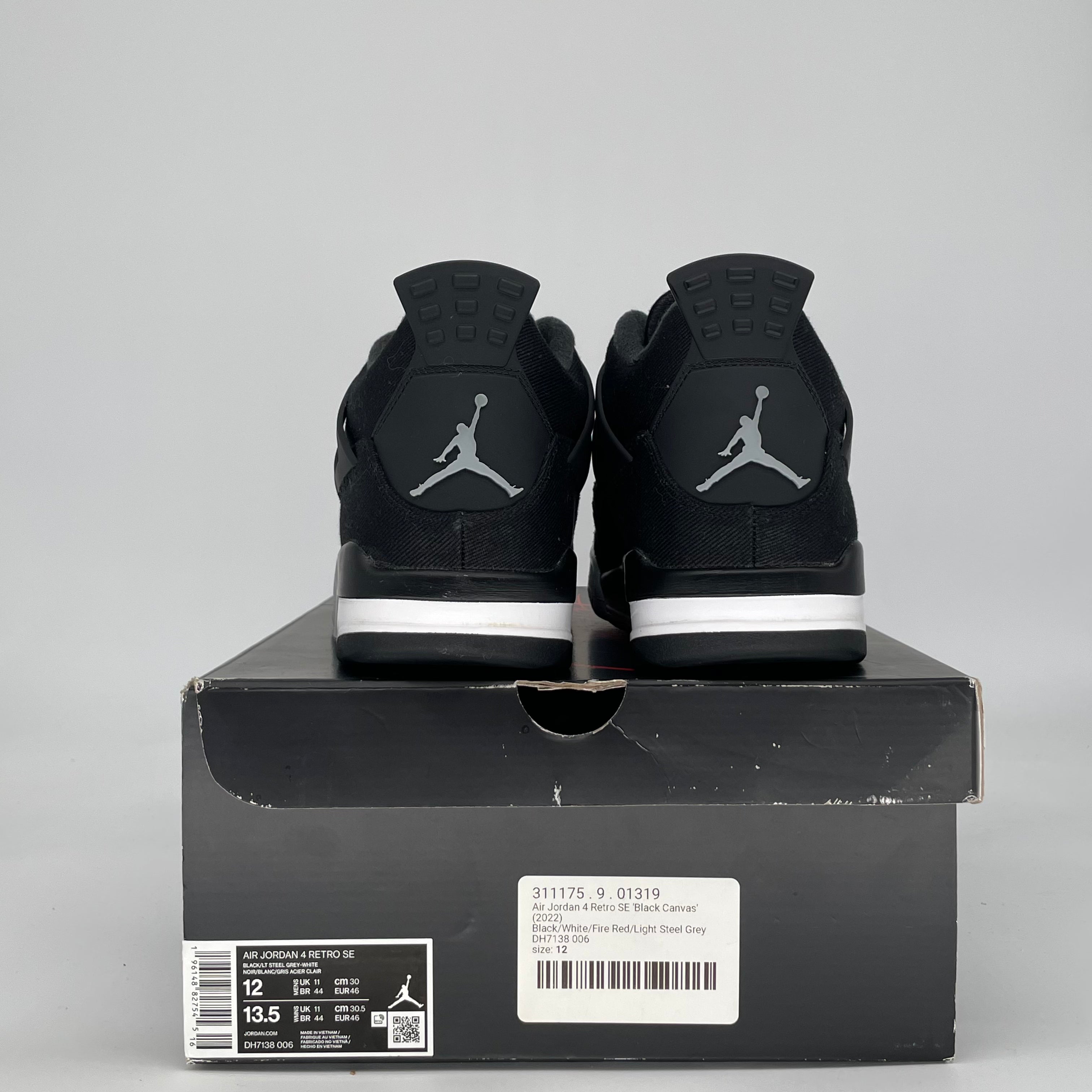 AIR JORDAN 4 BLACK CANVAS DH7138-006 SIZE 12/13.5W