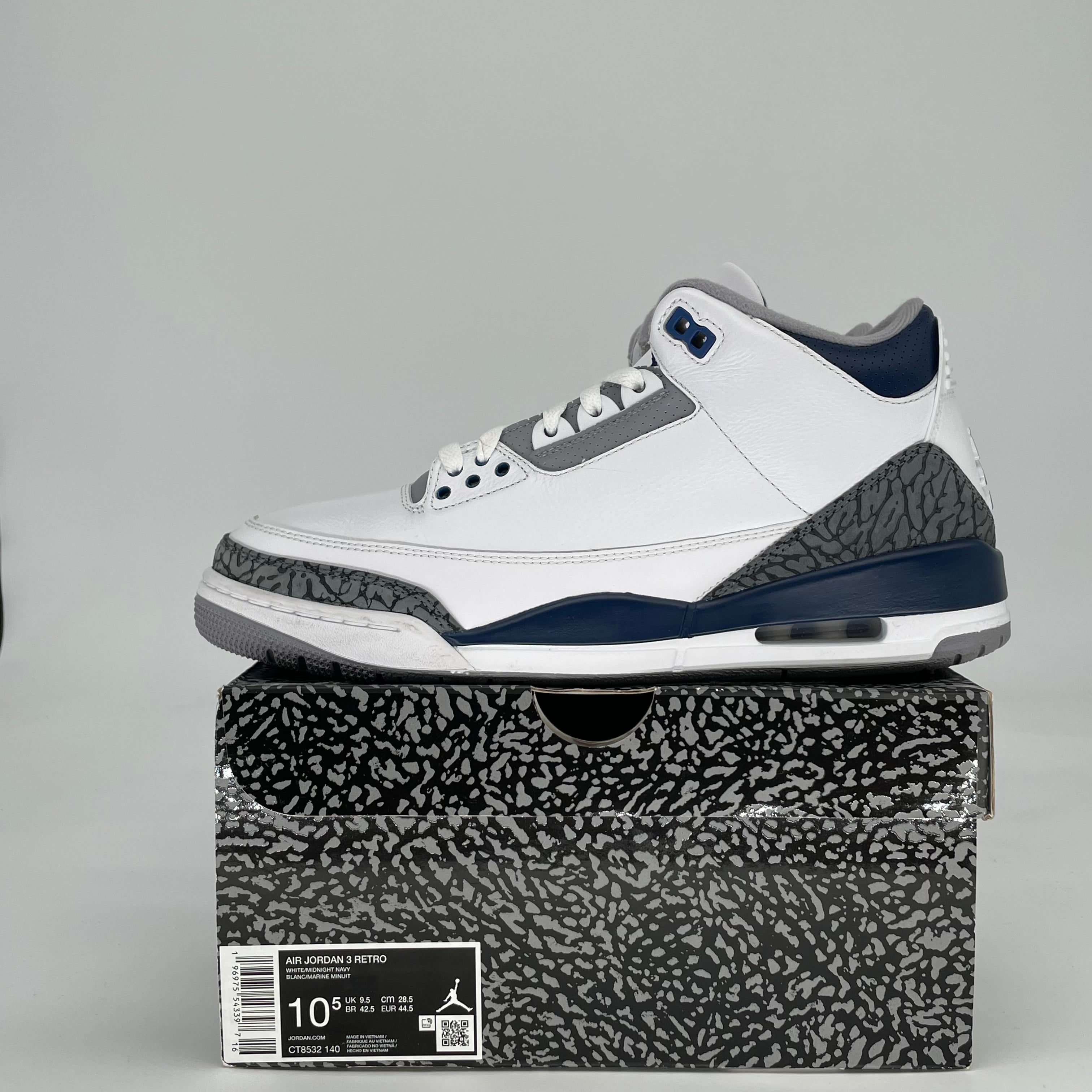 AIR JORDAN 3 MIDNIGHT NAVY CT8532-140 SIZE 10.5/12W