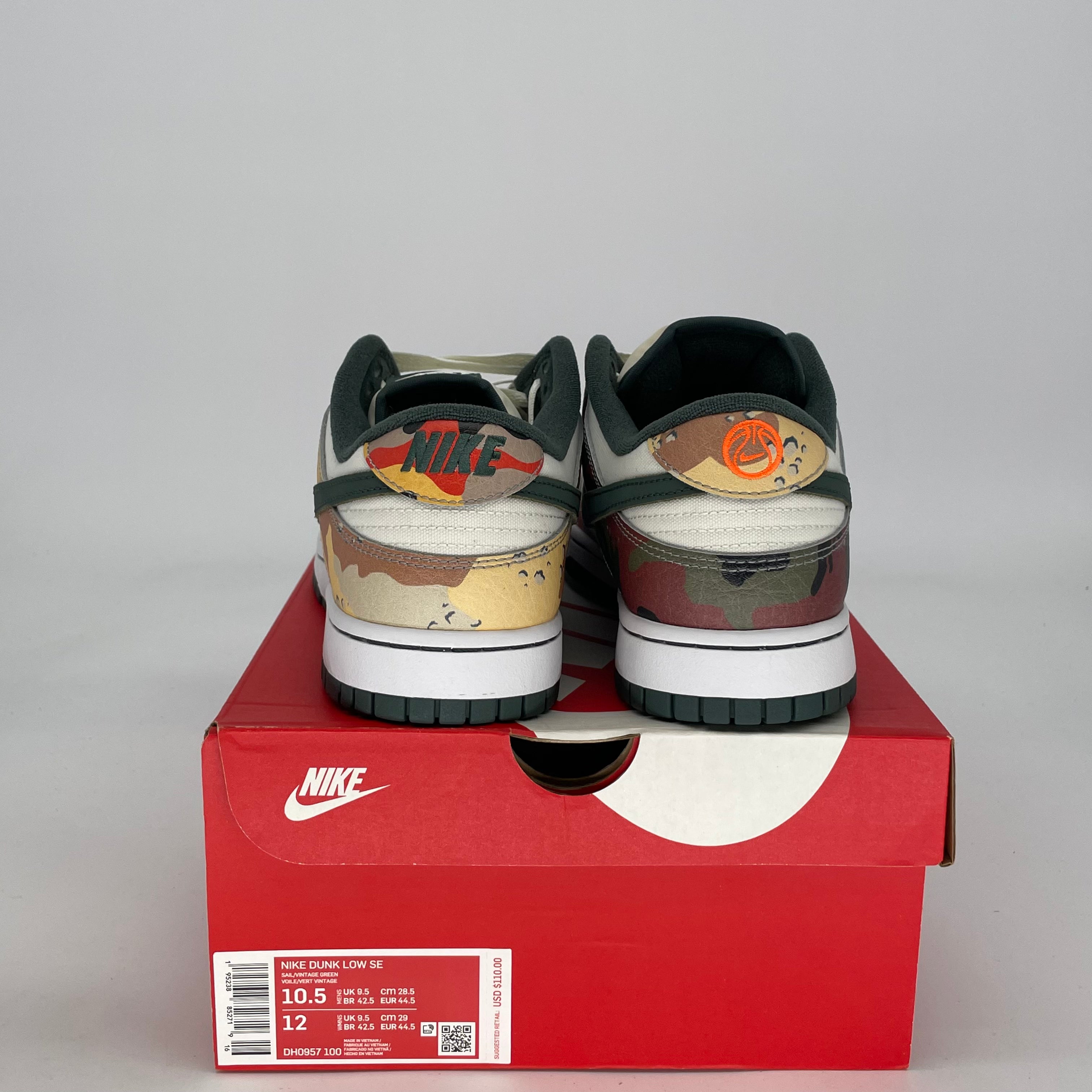 NIKE DUNK LOW SAIL MULTI-CAMO DH0957-100 SIZE 10.5/12W