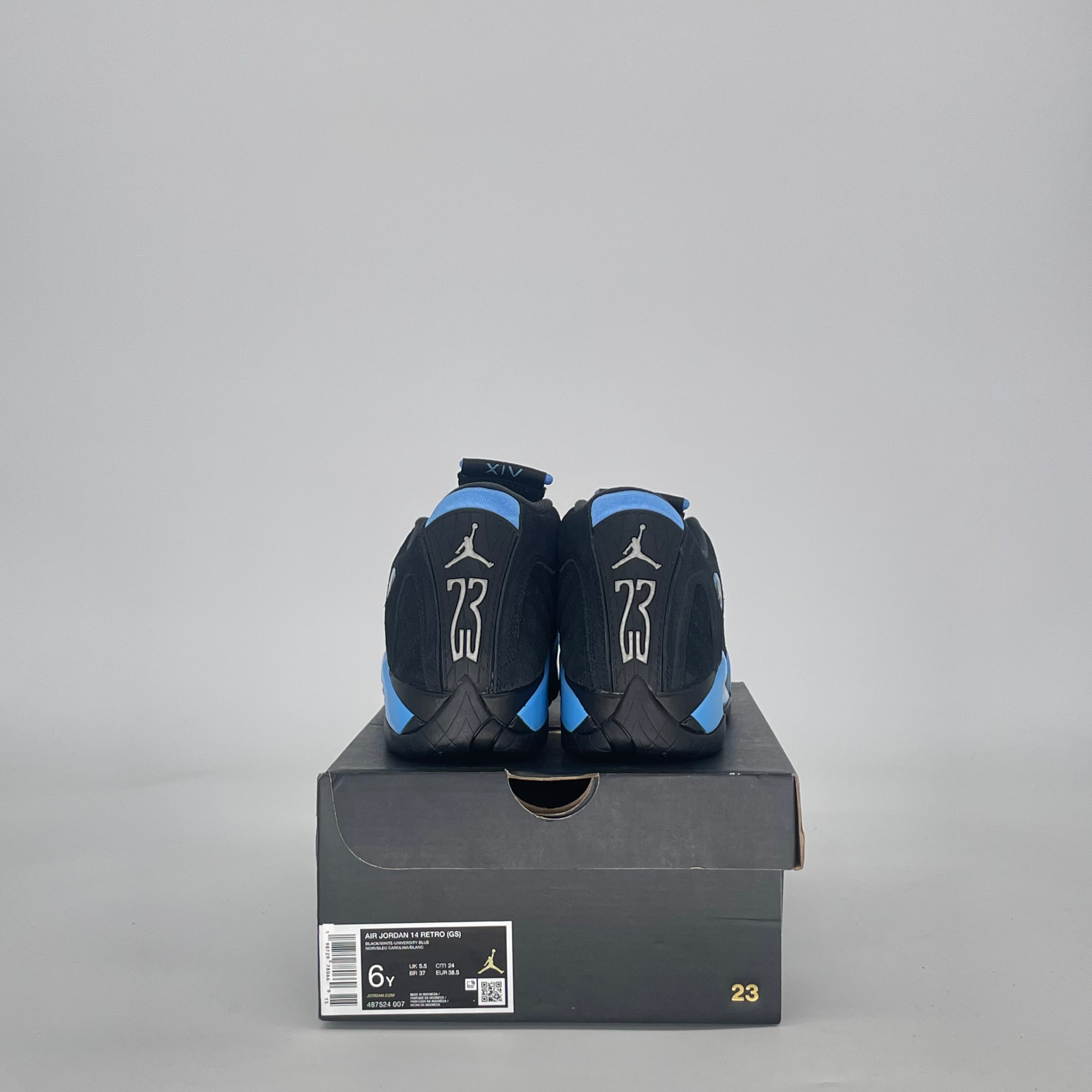 AIR JORDAN 14 BLACK UNIVERSITY BLUE 487524-007 SIZE 6/7.5W GS