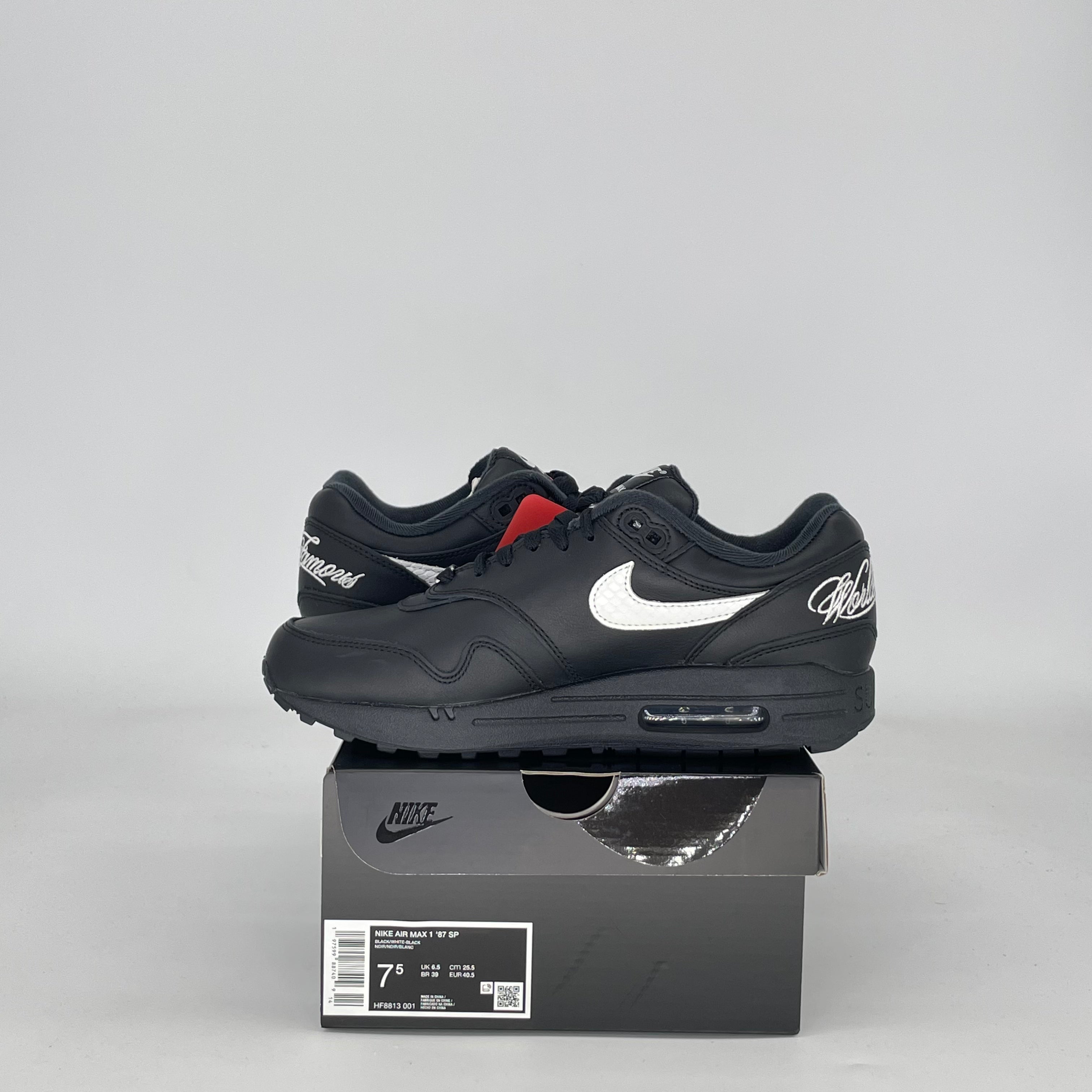 NIKE AIR MAX 1 '87 SUPREME BLACK WHITE HF8813-001 SIZE 7.5/9W MENS