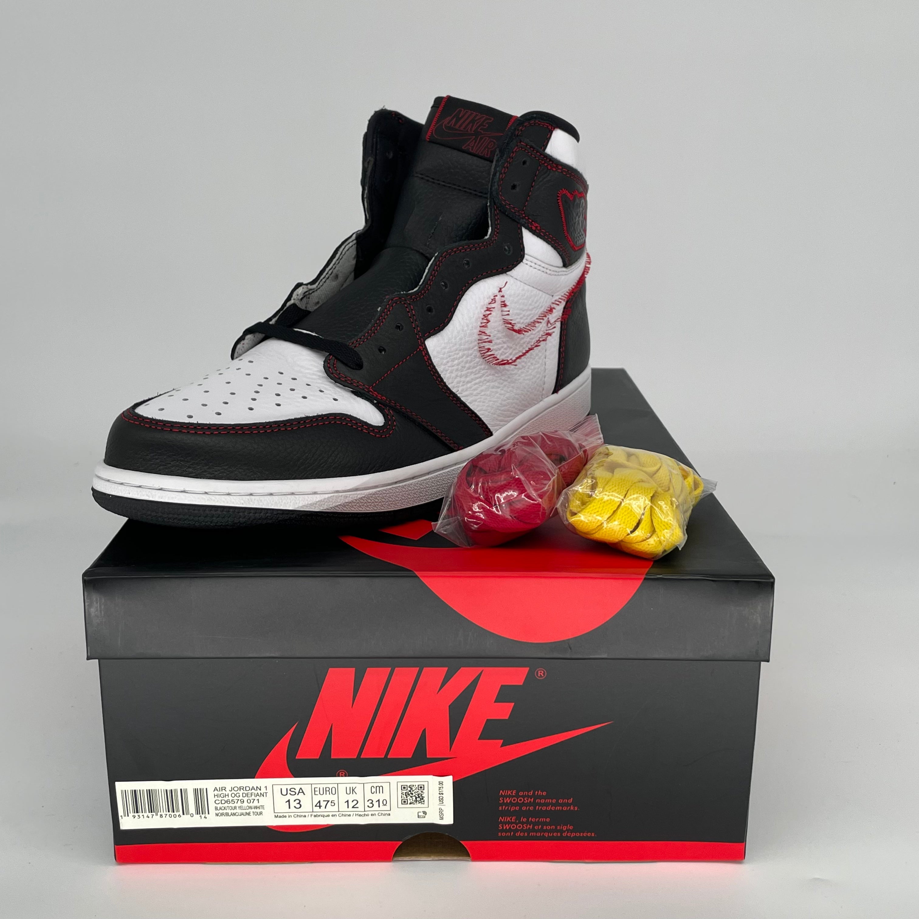 AIR JORDAN 1 DEFIANT WHITE BLACK GYM RED CD6579-071 SIZE 13/14.5W