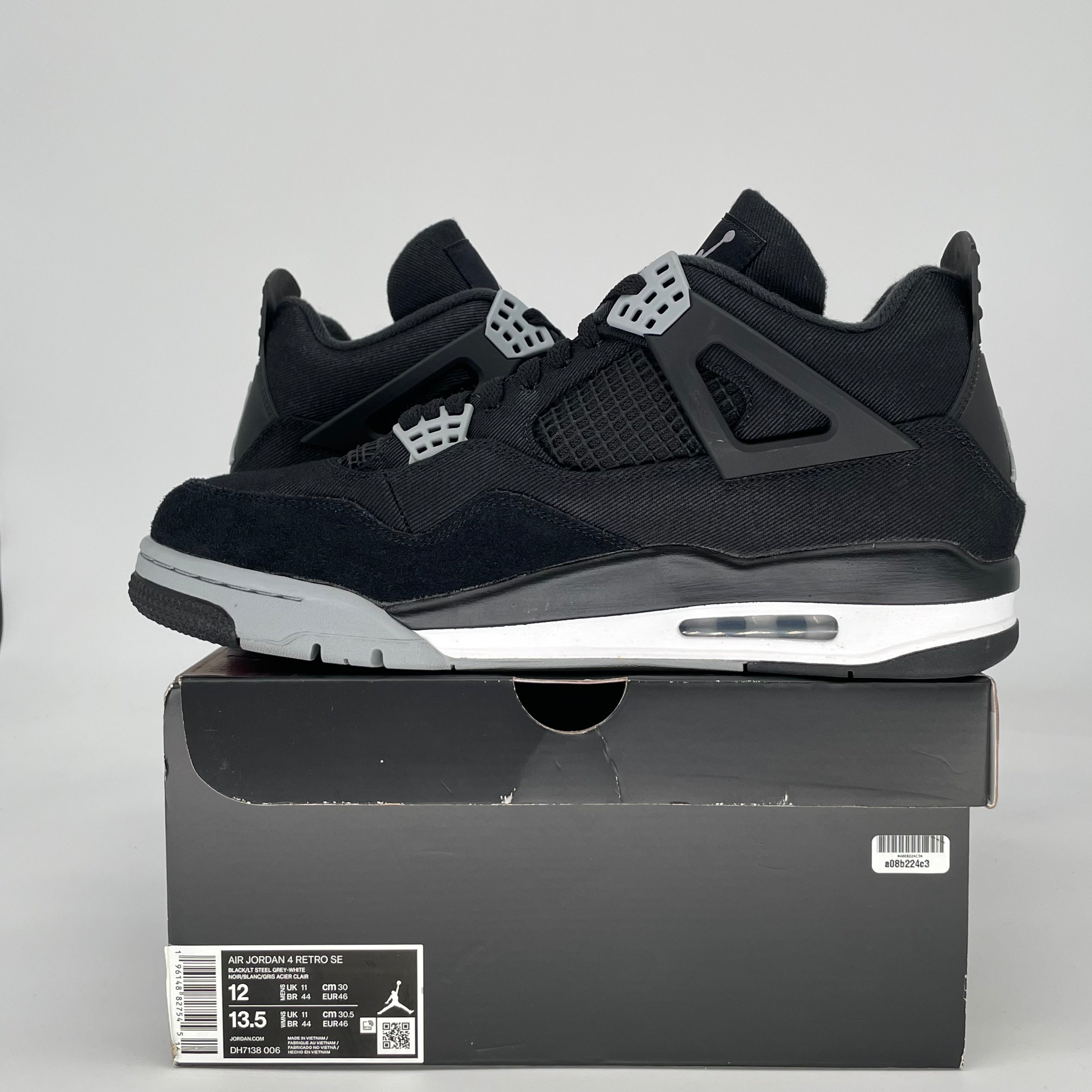 AIR JORDAN 4 BLACK CANVAS DH7138-006 SIZE 12/13.5W