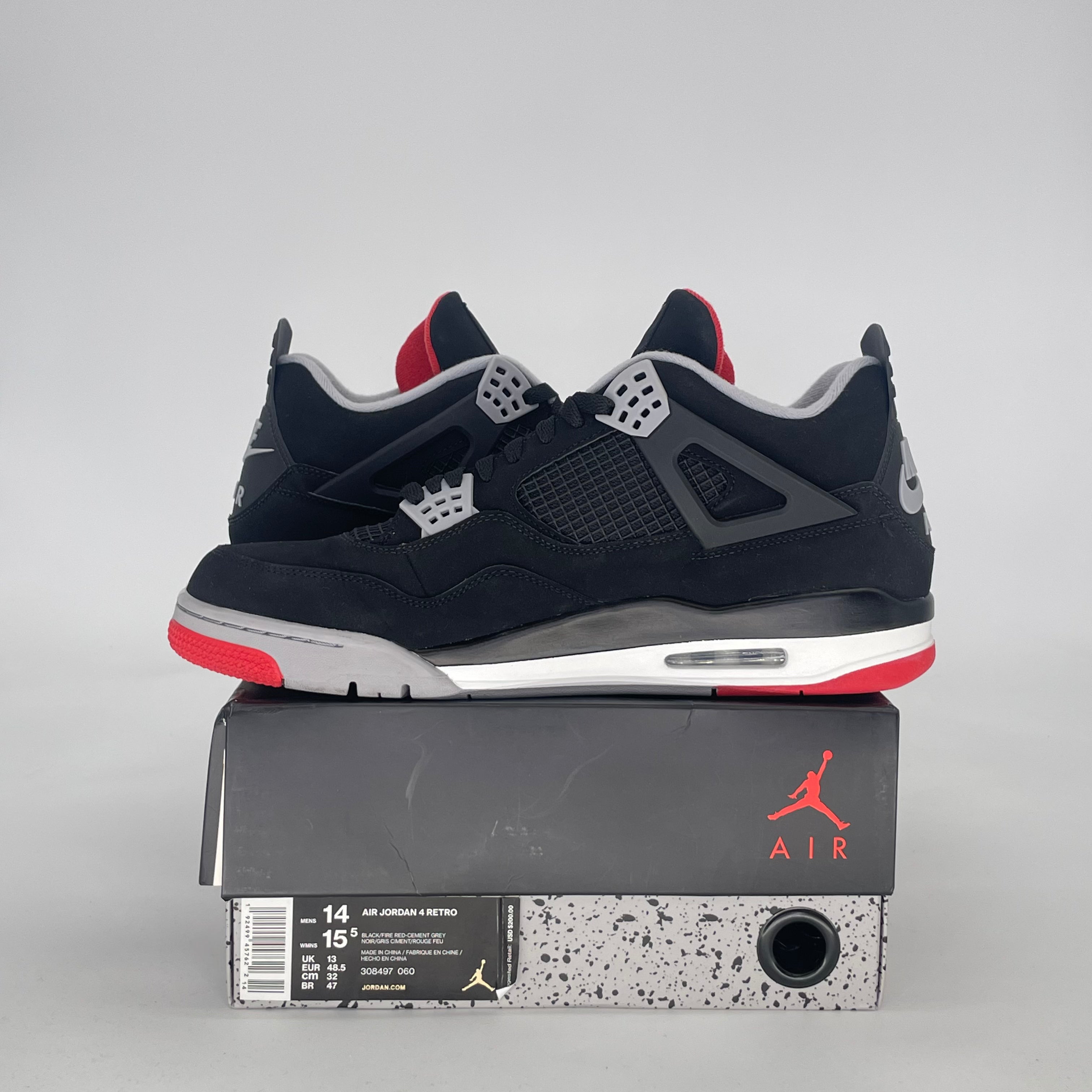 AIR JORDAN 4 BRED 308497-060 SIZE 14/15.5W