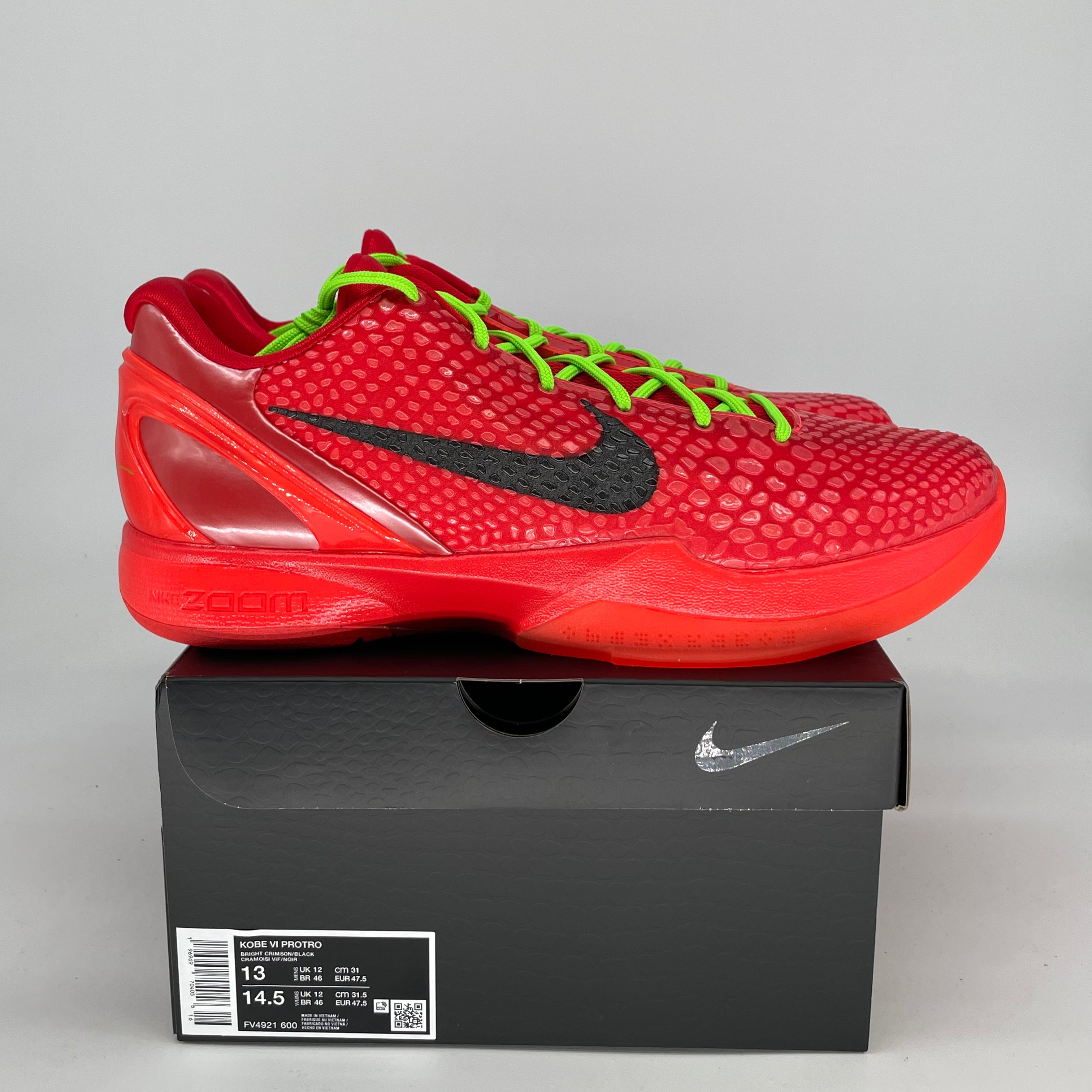 NIKE KOBE 6 PROTRO REVERSE GRINCH FV4921-600 SIZE 13/14.5W