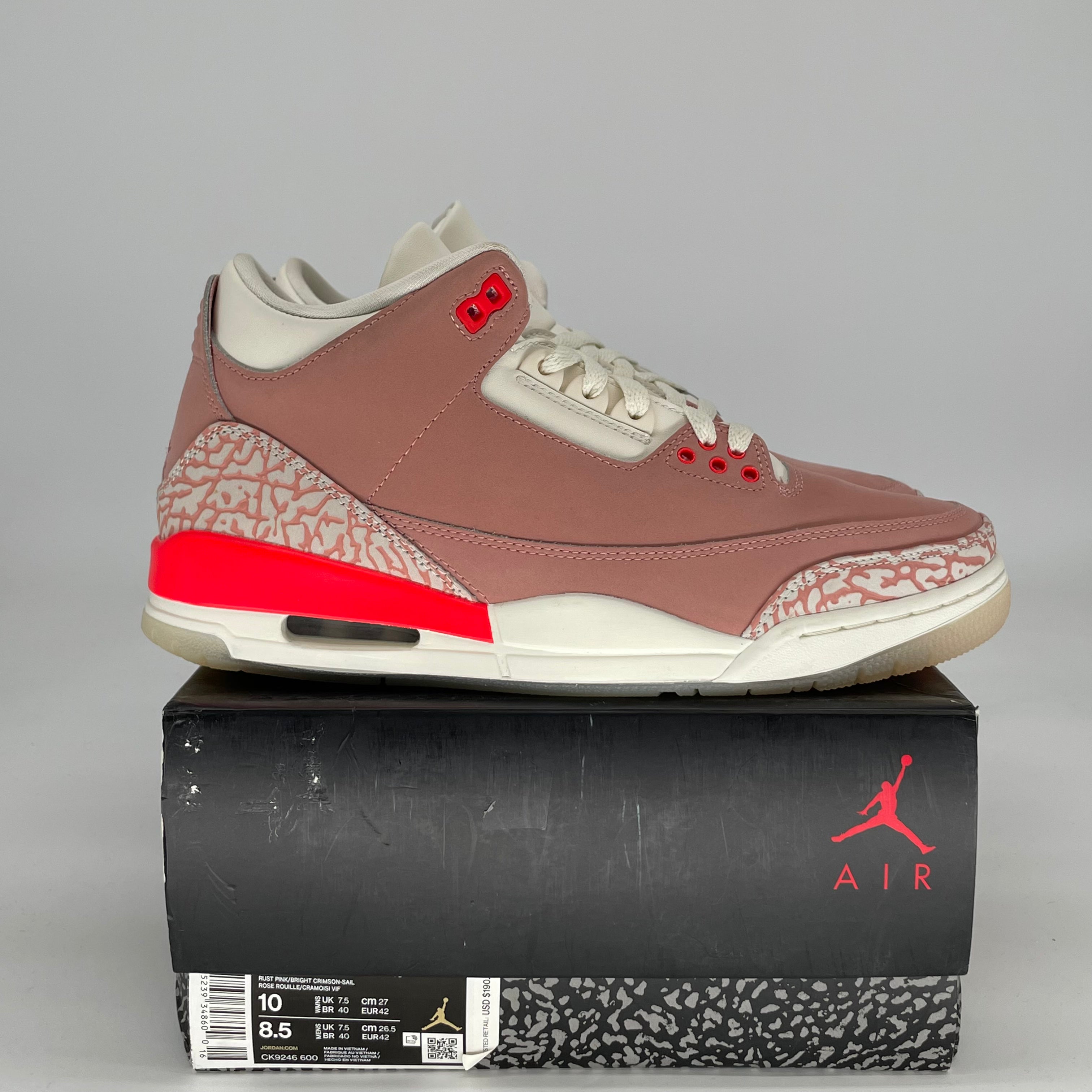 AIR JORDAN 3 RUST PINK W CK9246-600 SIZE 8.5/10W