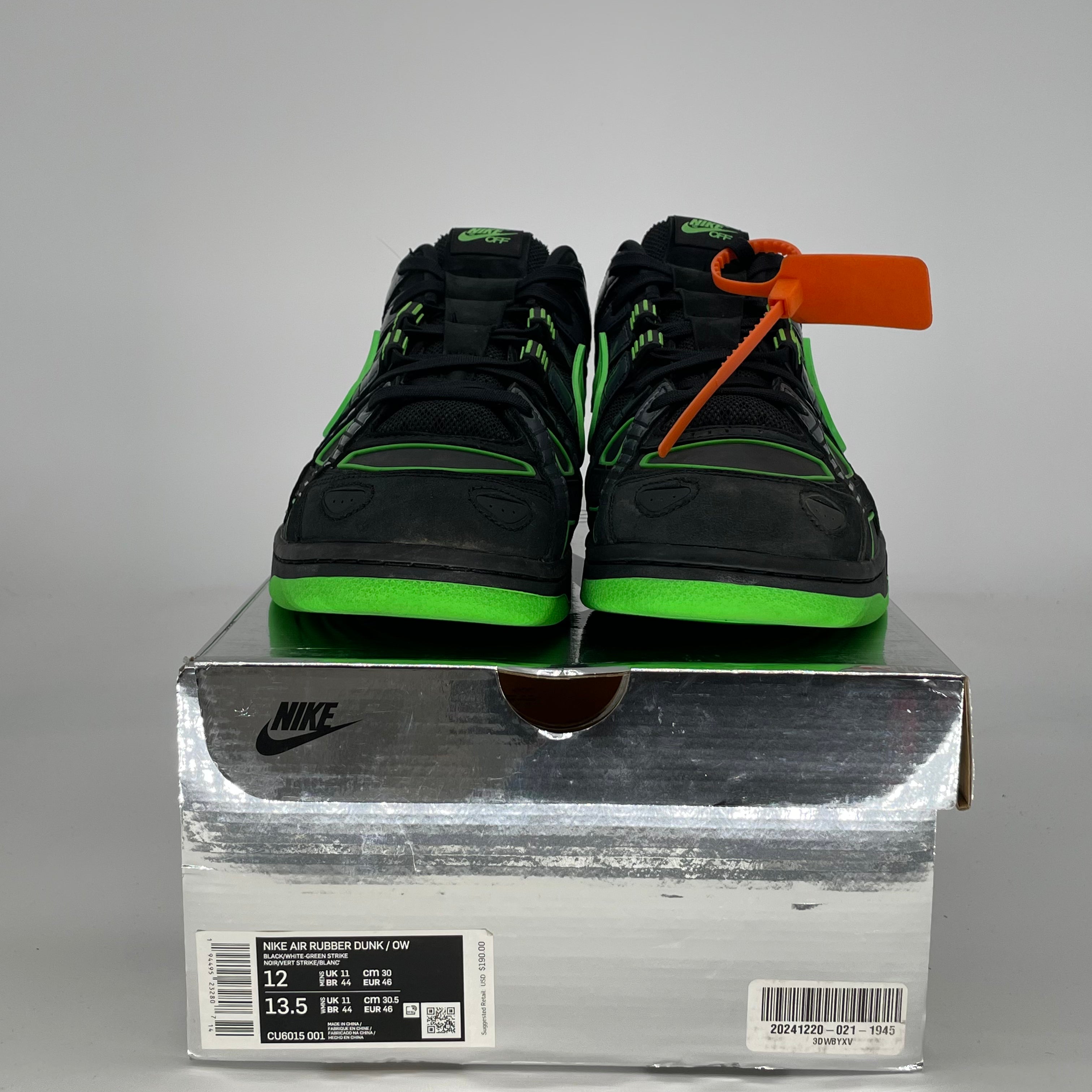 NIKE AIR RUBBER DUNK X OFF-WHITE GREEN STRIKE CU6015-001 SIZE 12/13.5W