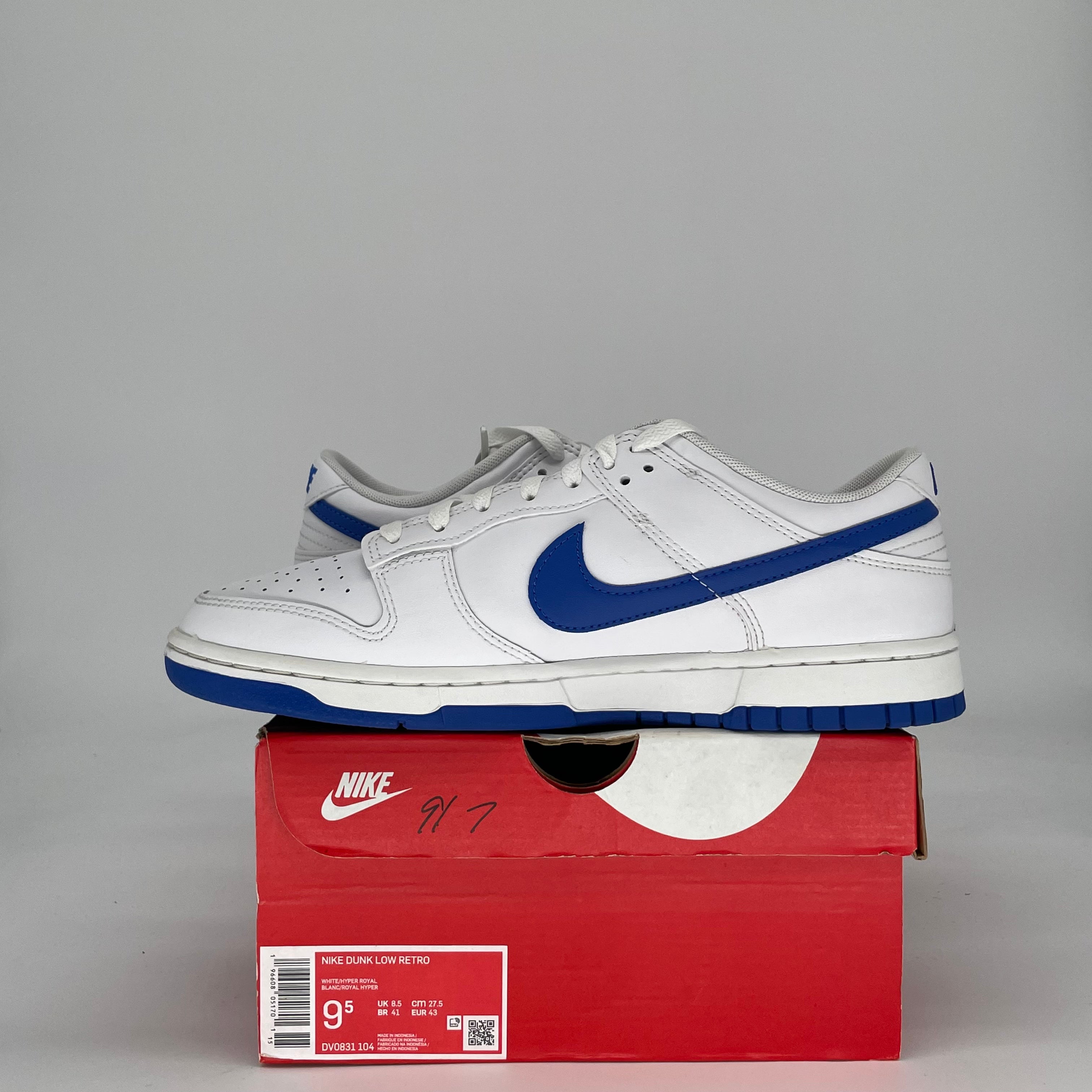 NIKE DUNK LOW WHITE HYPER ROYAL DV0831-104 SIZE 9.5/11W