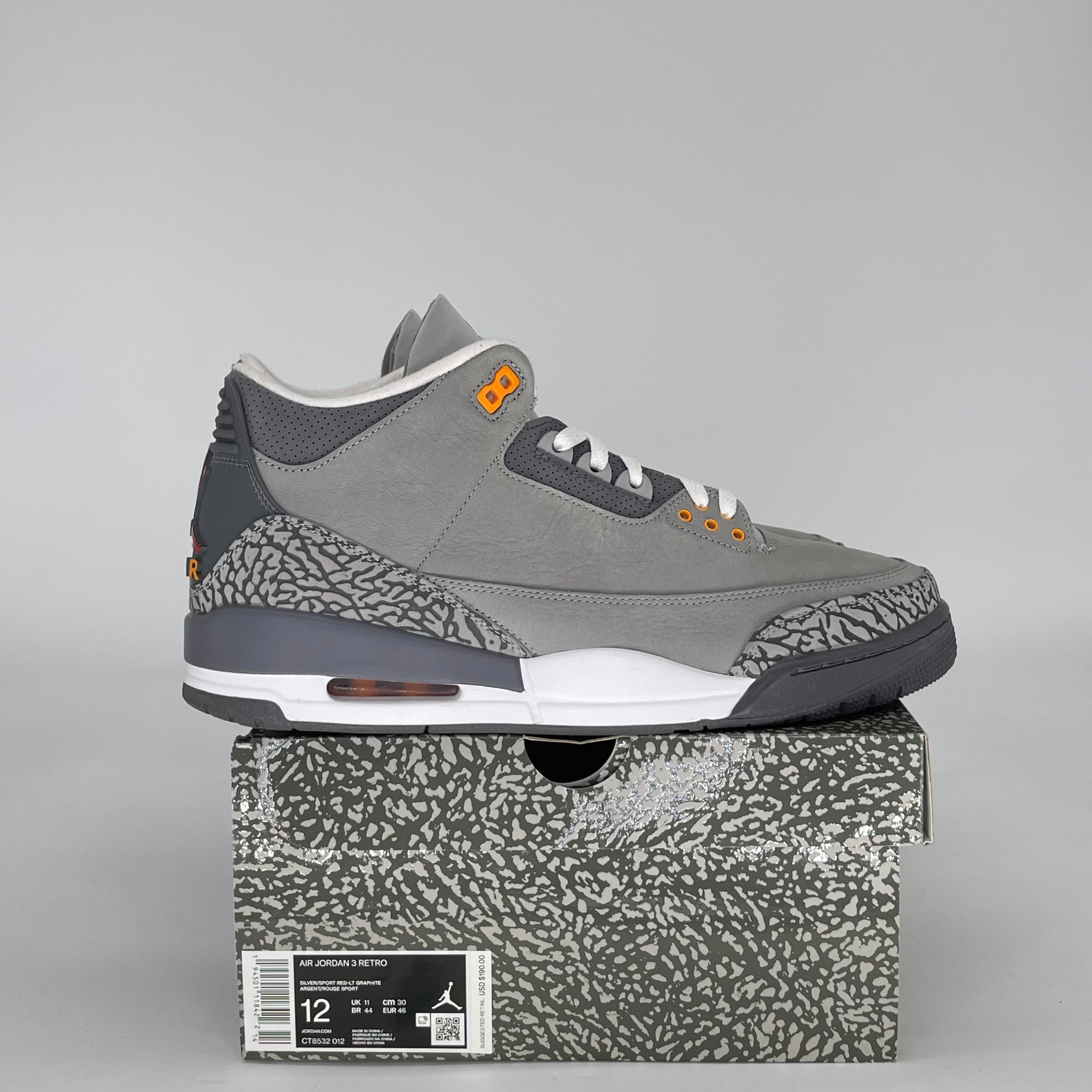AIR JORDAN 3 COOL GREY (2021) CT8532-012 SIZE 12/13.5W