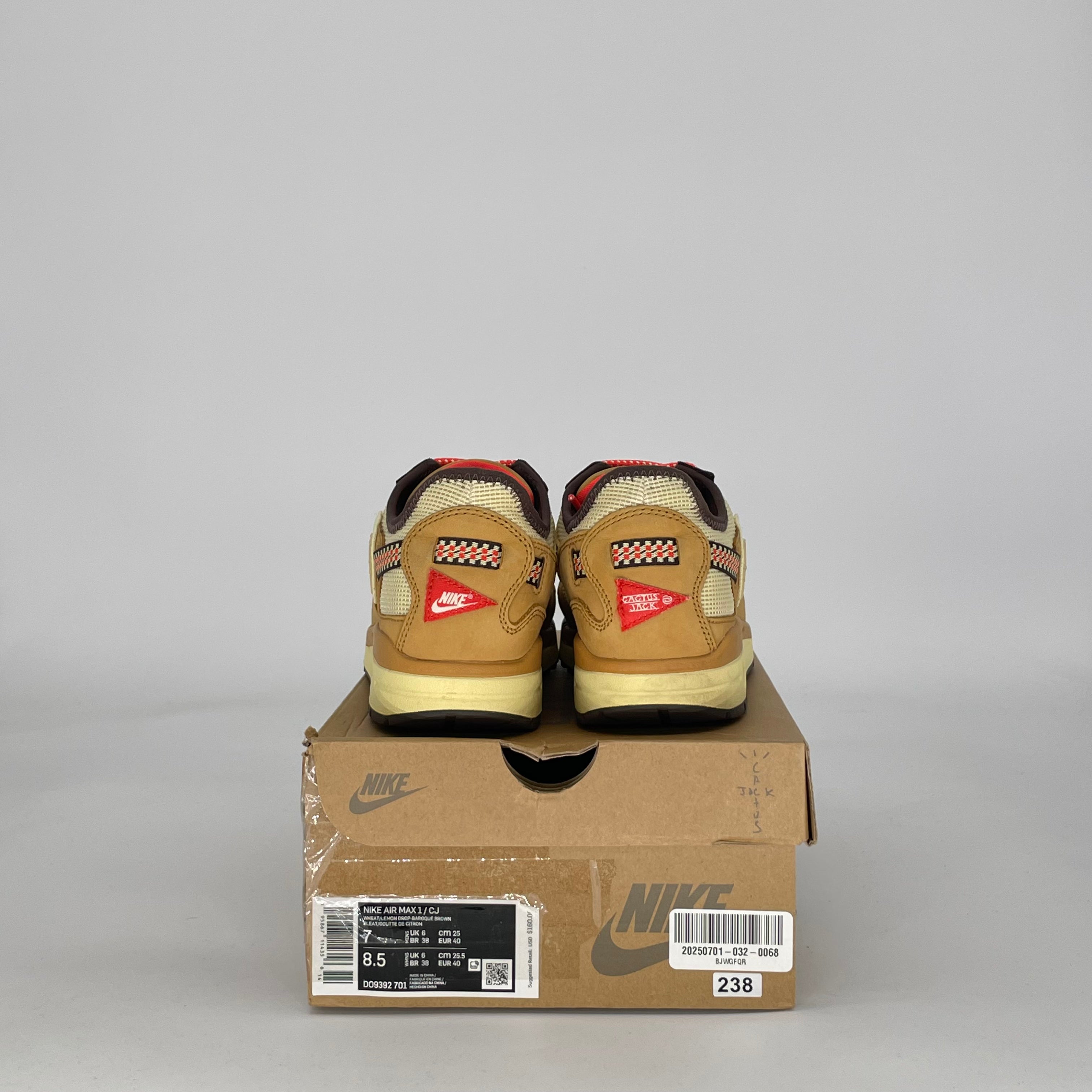 NIKE AIR MAX 1 TRAVIS SCOTT CACTUS JACK WHEAT LEMON DROP DO9392-701 SIZE 7/8.5W GS