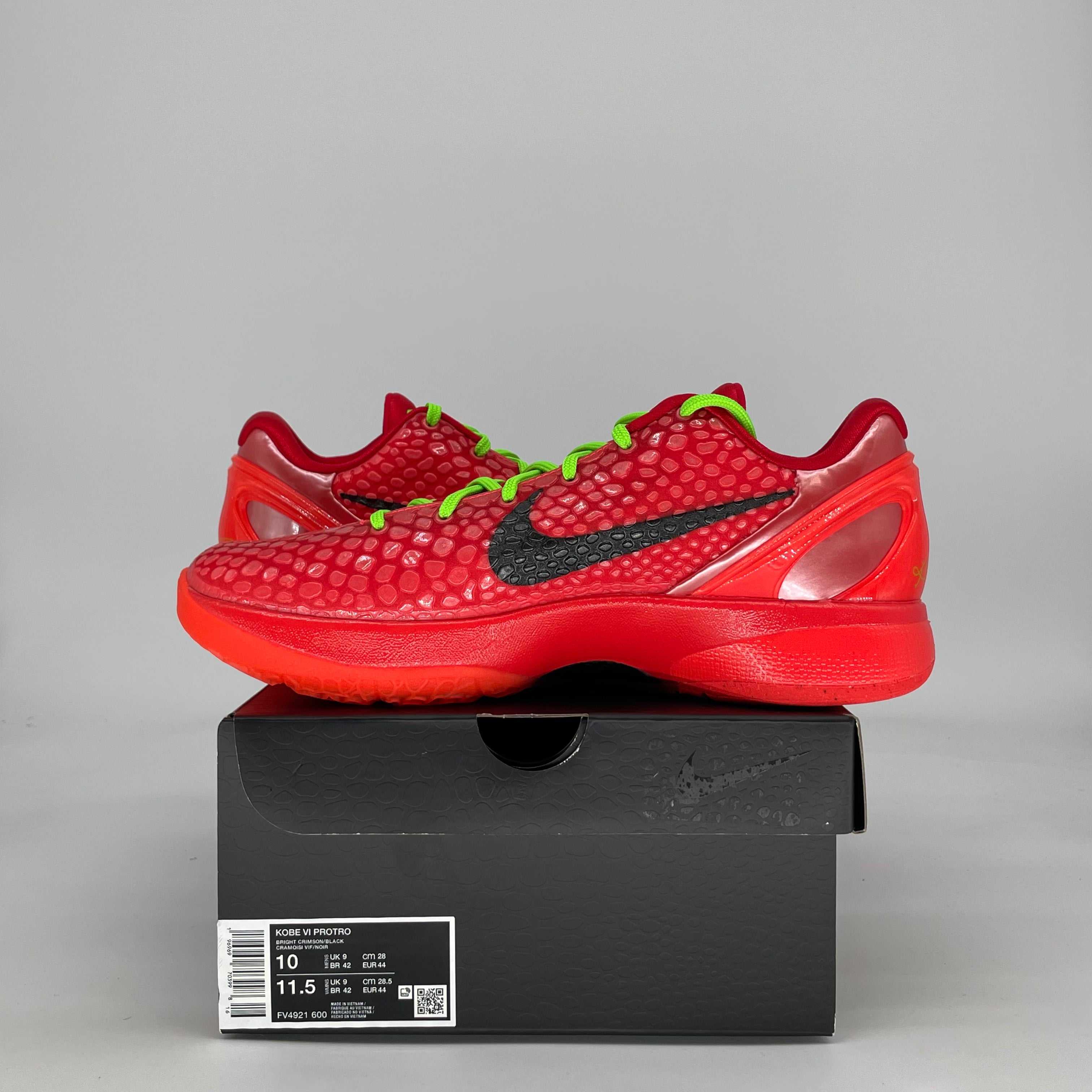 NIKE KOBE 6 PROTRO REVERSE GRINCH FV4921-600 SIZE 10/11.5W