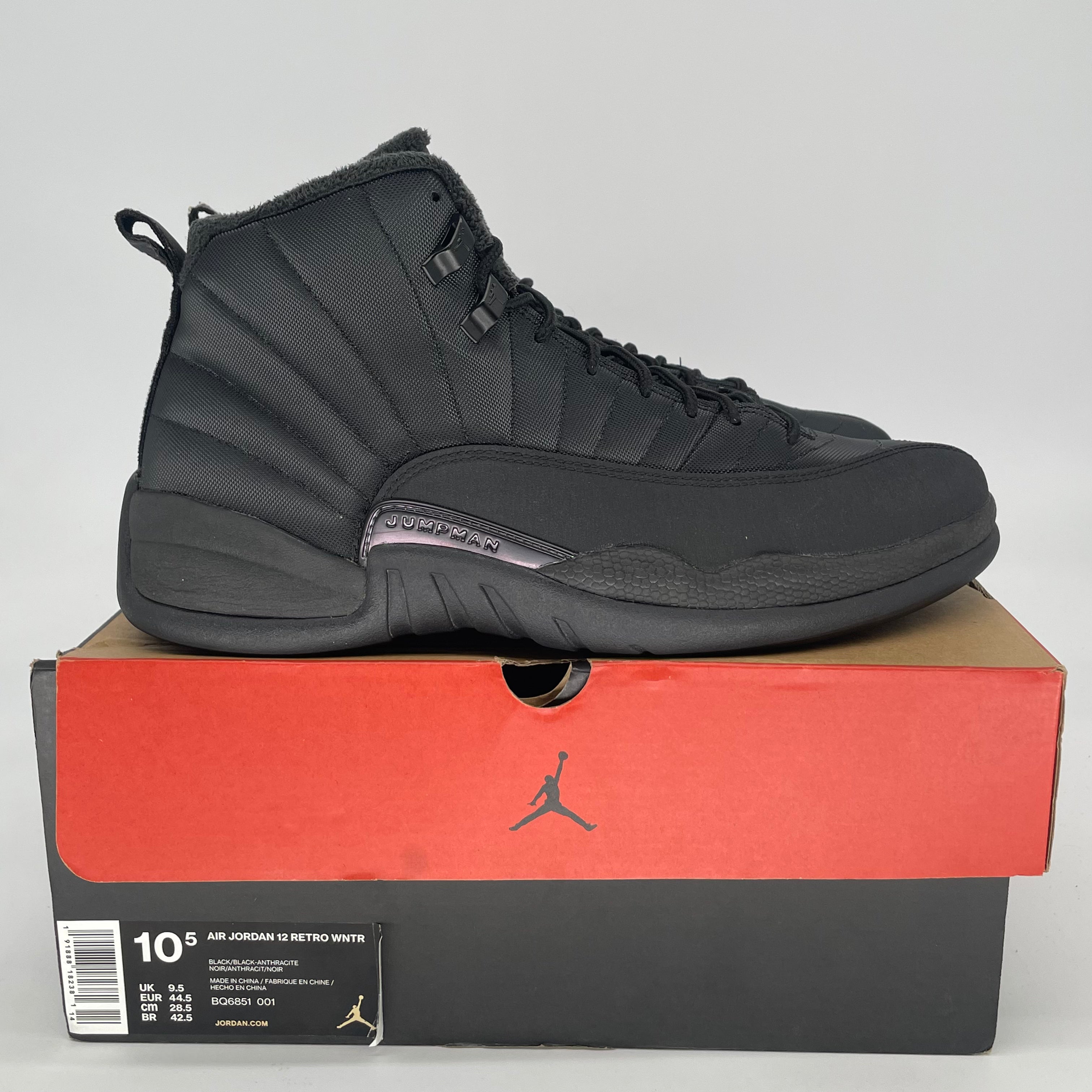 AIR JORDAN 12 WINTER BLACK BQ6851-001 SIZE 10.5/12W