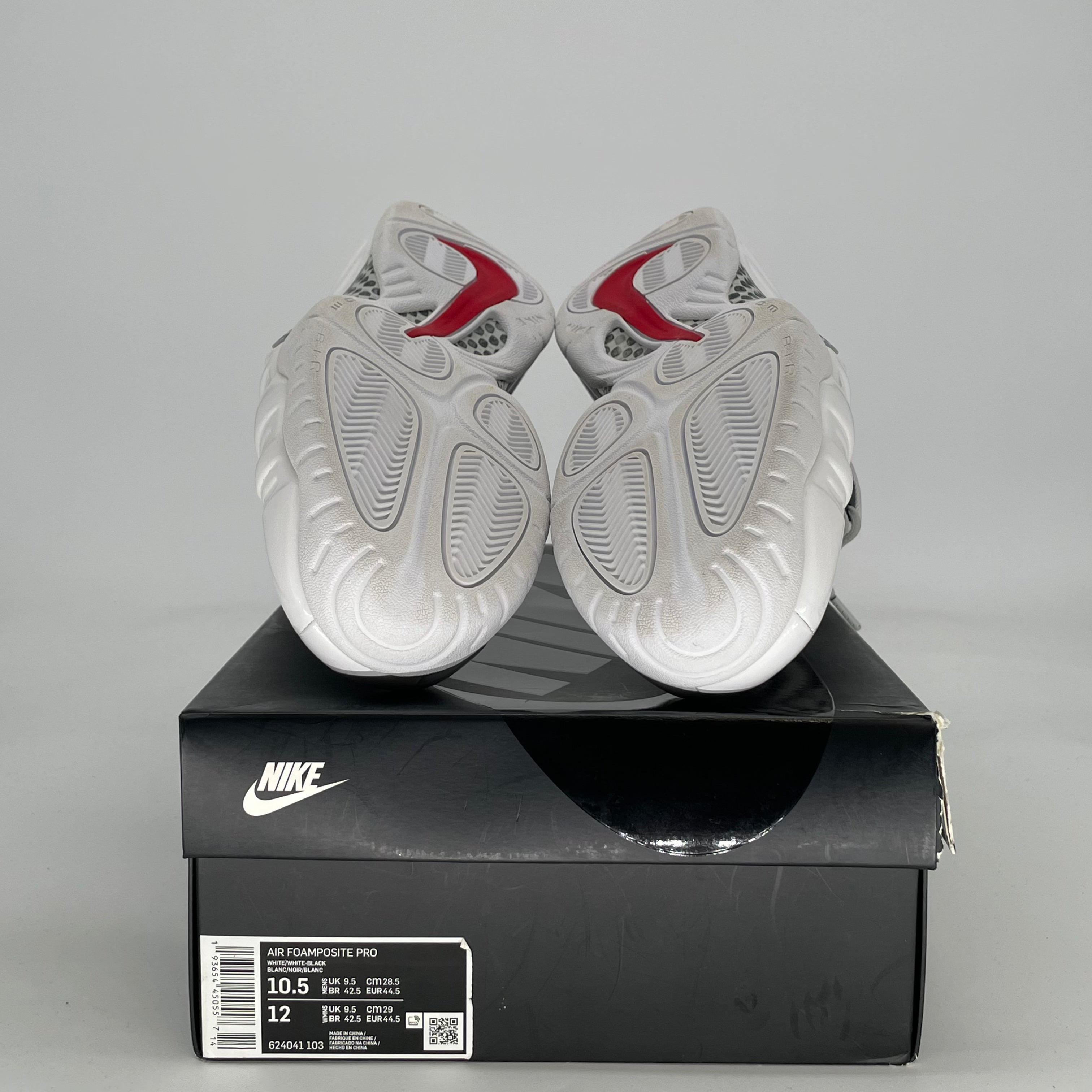 NIKE AIR FOAMPOSITE PRO WHITE BLACK UNIVERSITY RED 624041-103 SIZE 10.5/12W