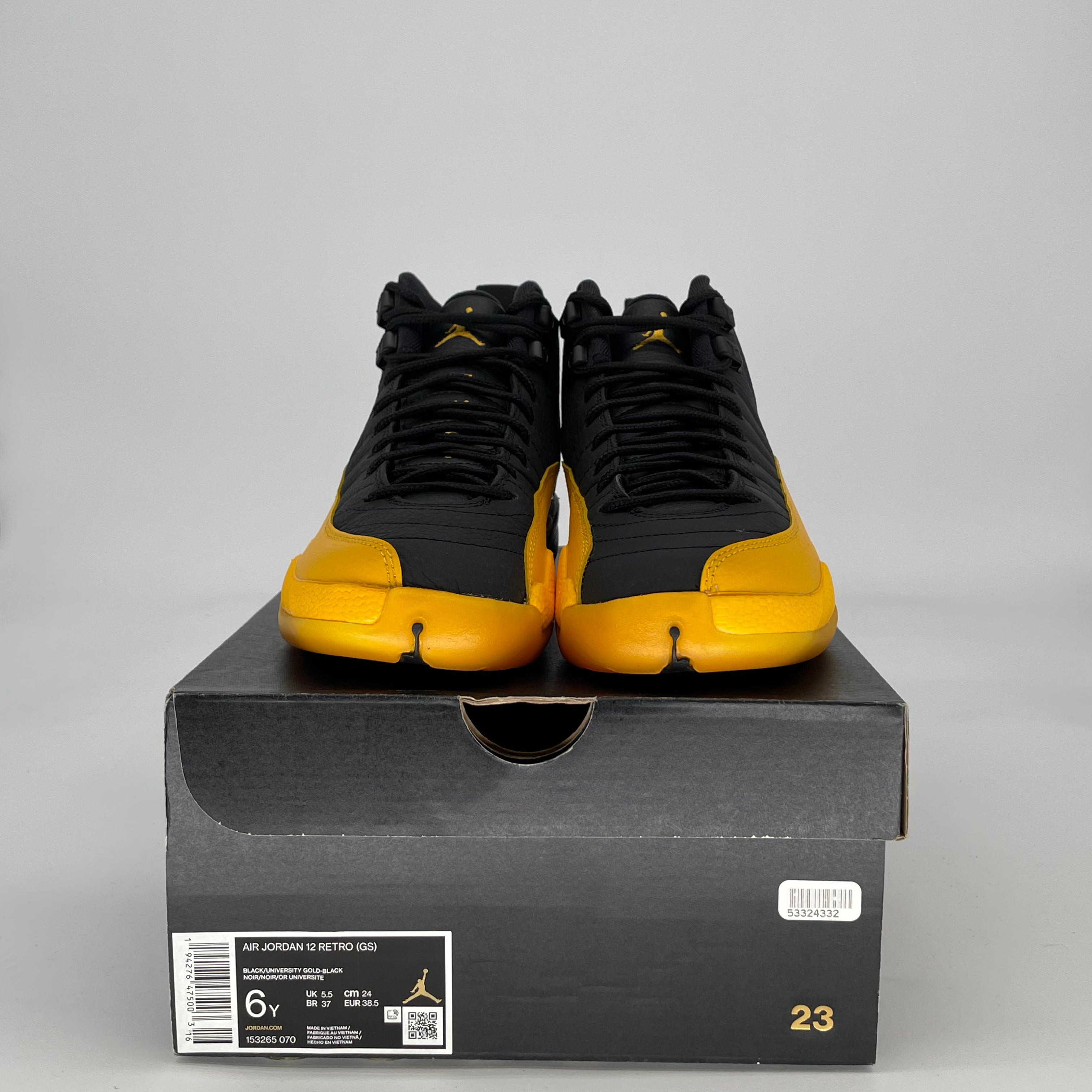 AIR JORDAN 12 BLACK UNIVERSITY GOLD 153265-070 SIZE 6/7.5W