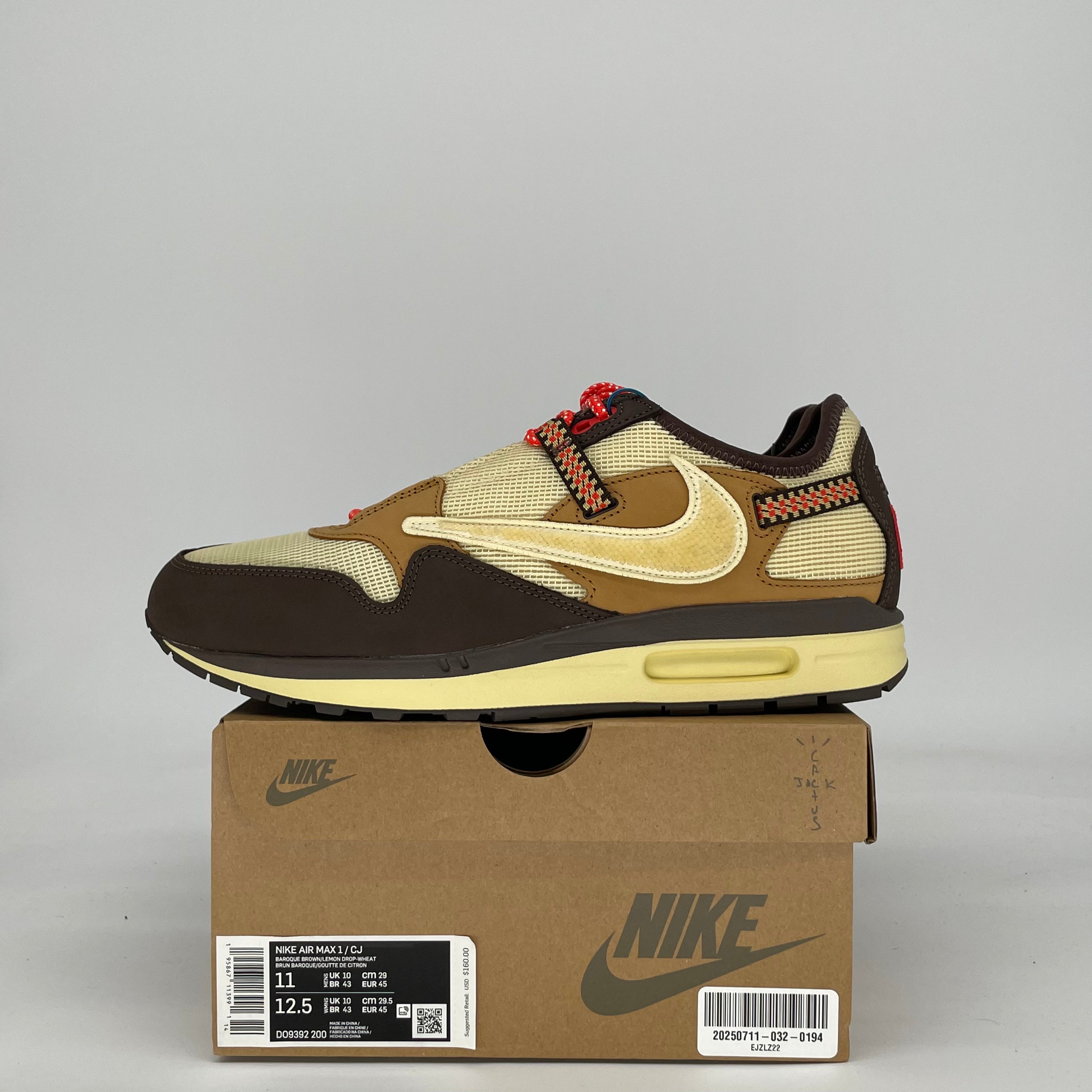 NIKE AIR MAX 1 TRAVIS SCOTT CACTUS JACK BAROQUE BROWN DO9392-200 SIZE 11/12.5W