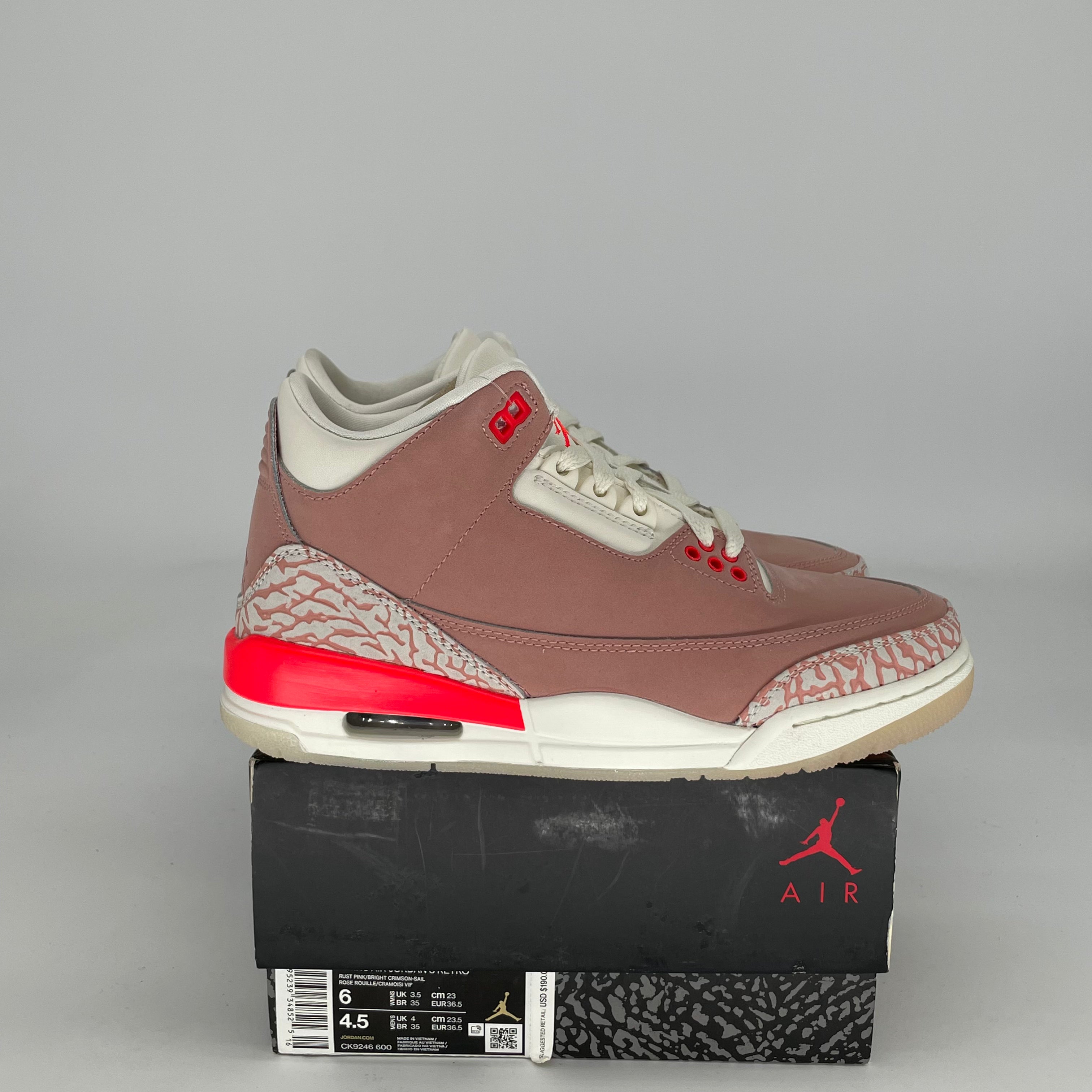 AIR JORDAN 3 RUST PINK W CK9246-600 SIZE 4.5/6W