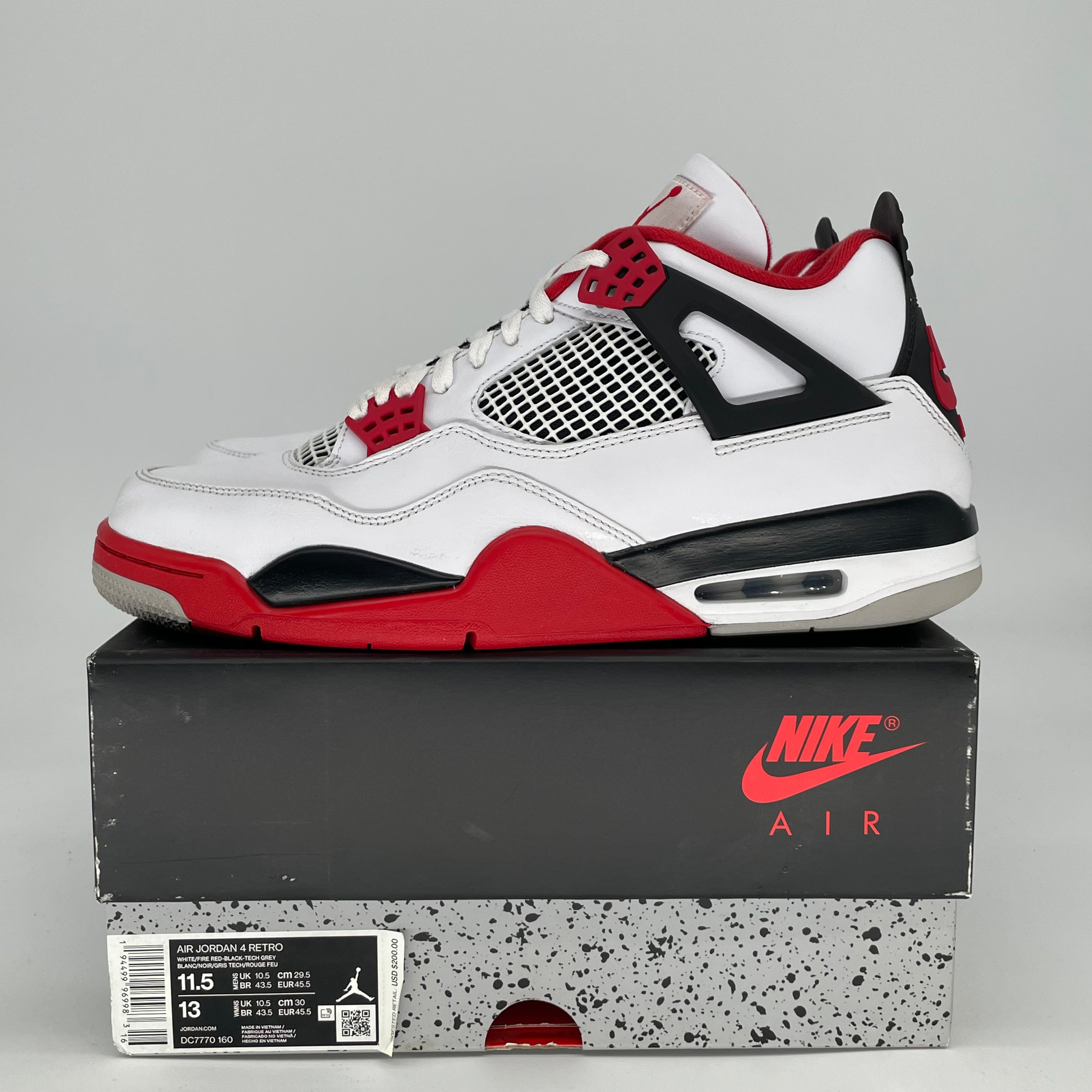 AIR JORDAN 4 FIRE RED DC7770-160 SIZE 11.5/13W