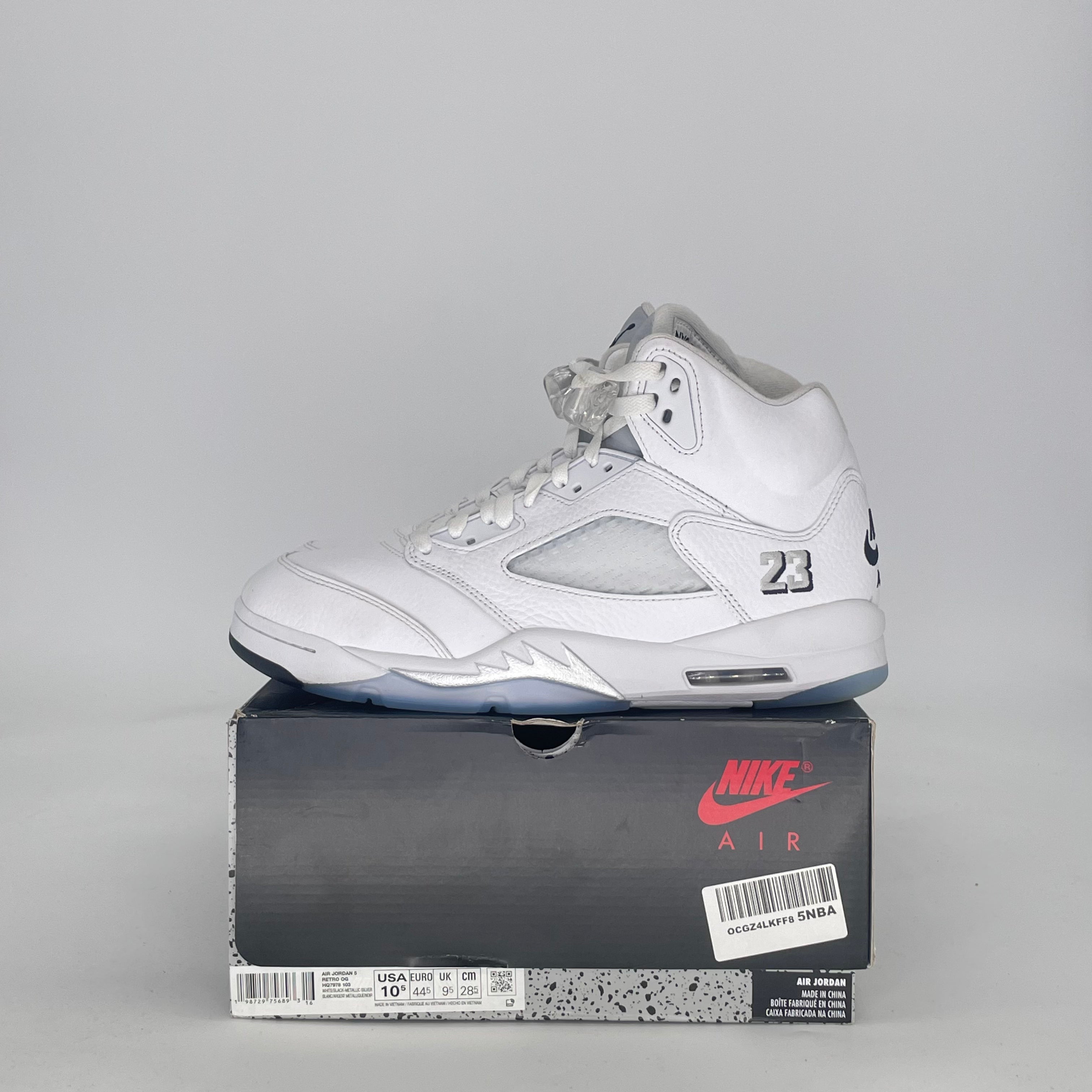 AIR JORDAN 5 WHITE METALLIC HQ7978-103 SIZE 10.5/12W