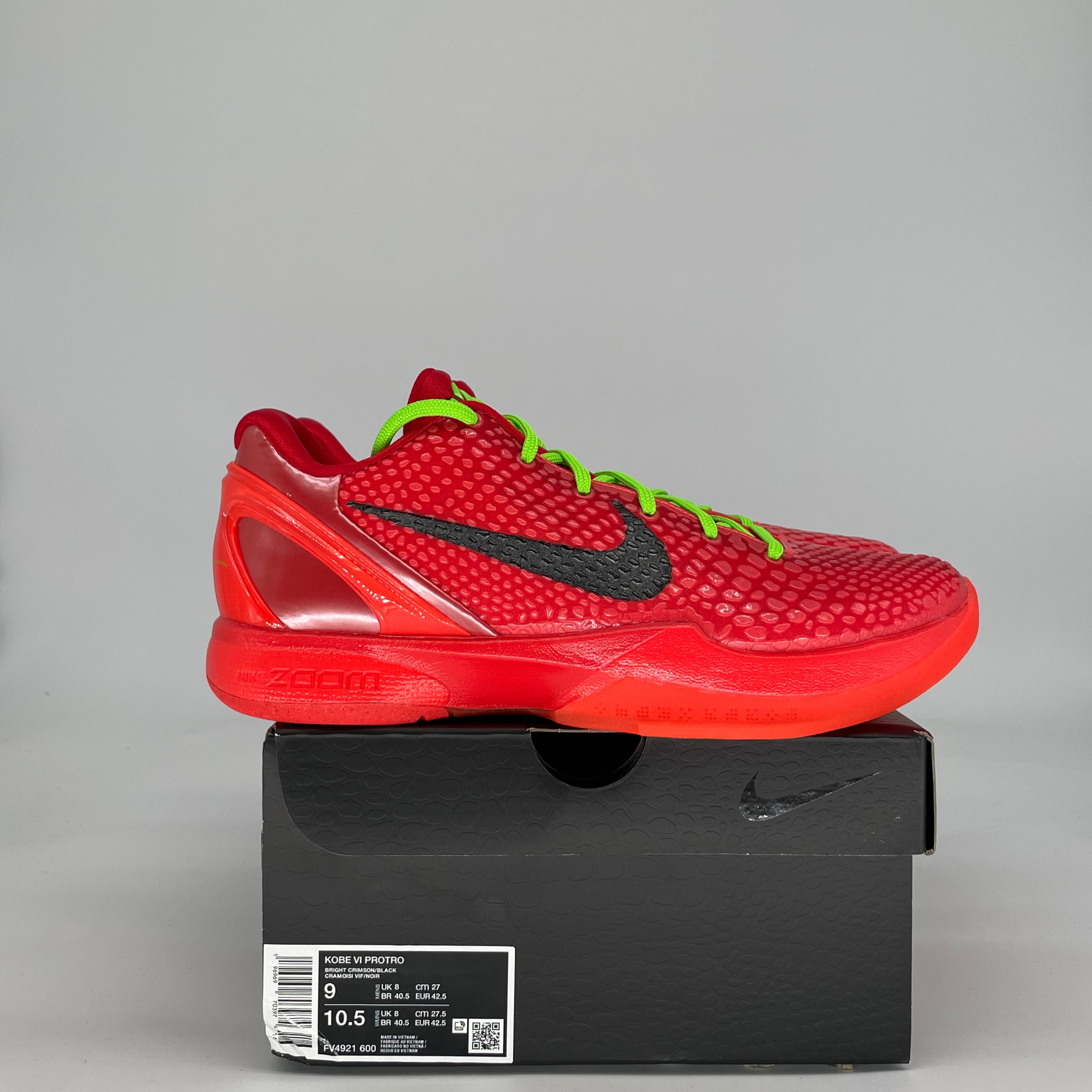 NIKE KOBE 6 PROTRO REVERSE GRINCH FV4921-600 SIZE 9/10.5W