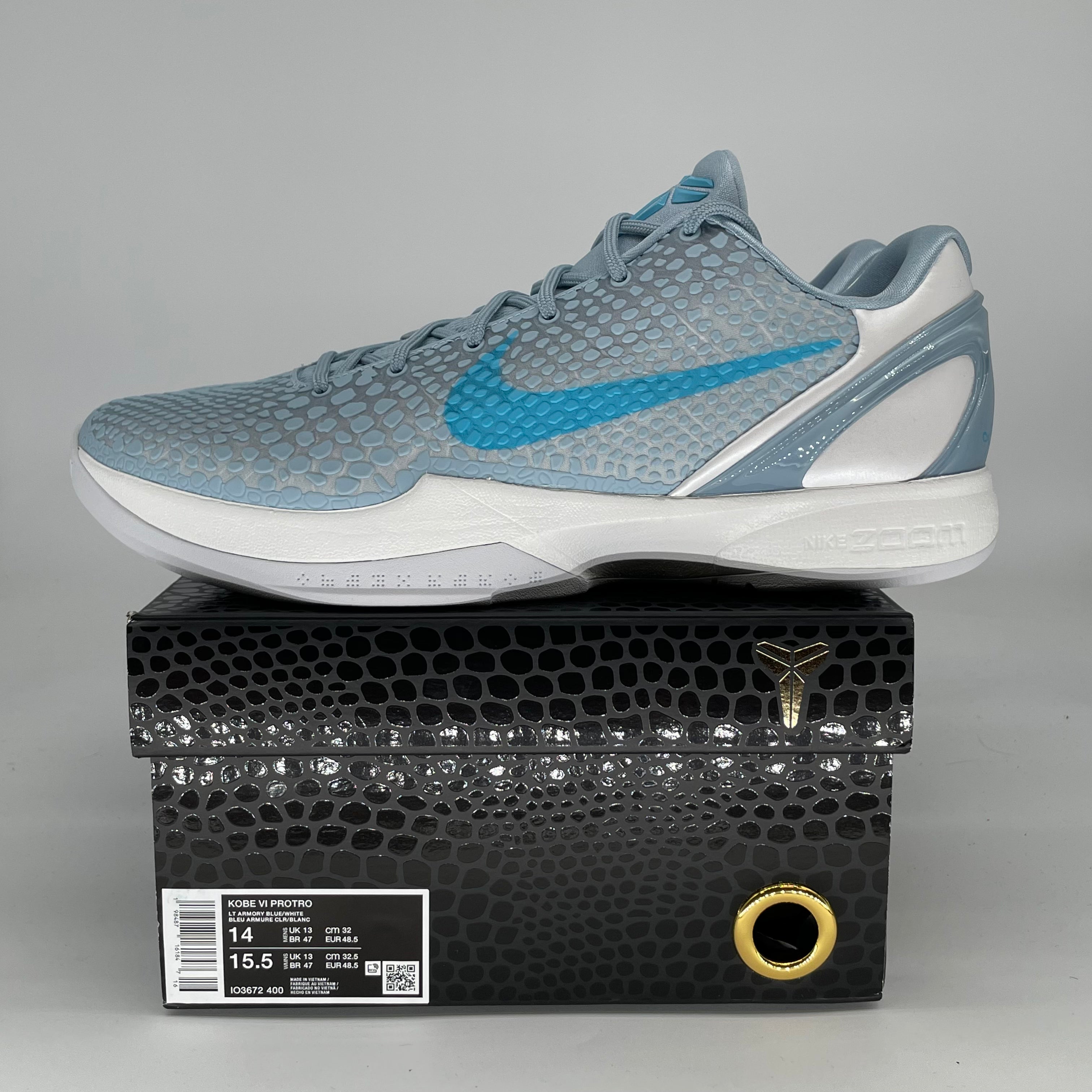 NIKE KOBE 6 PROTRO CAITLIN CLARK LIGHT ARMORY BLUE IO3672-400 SIZE 14/15.5W
