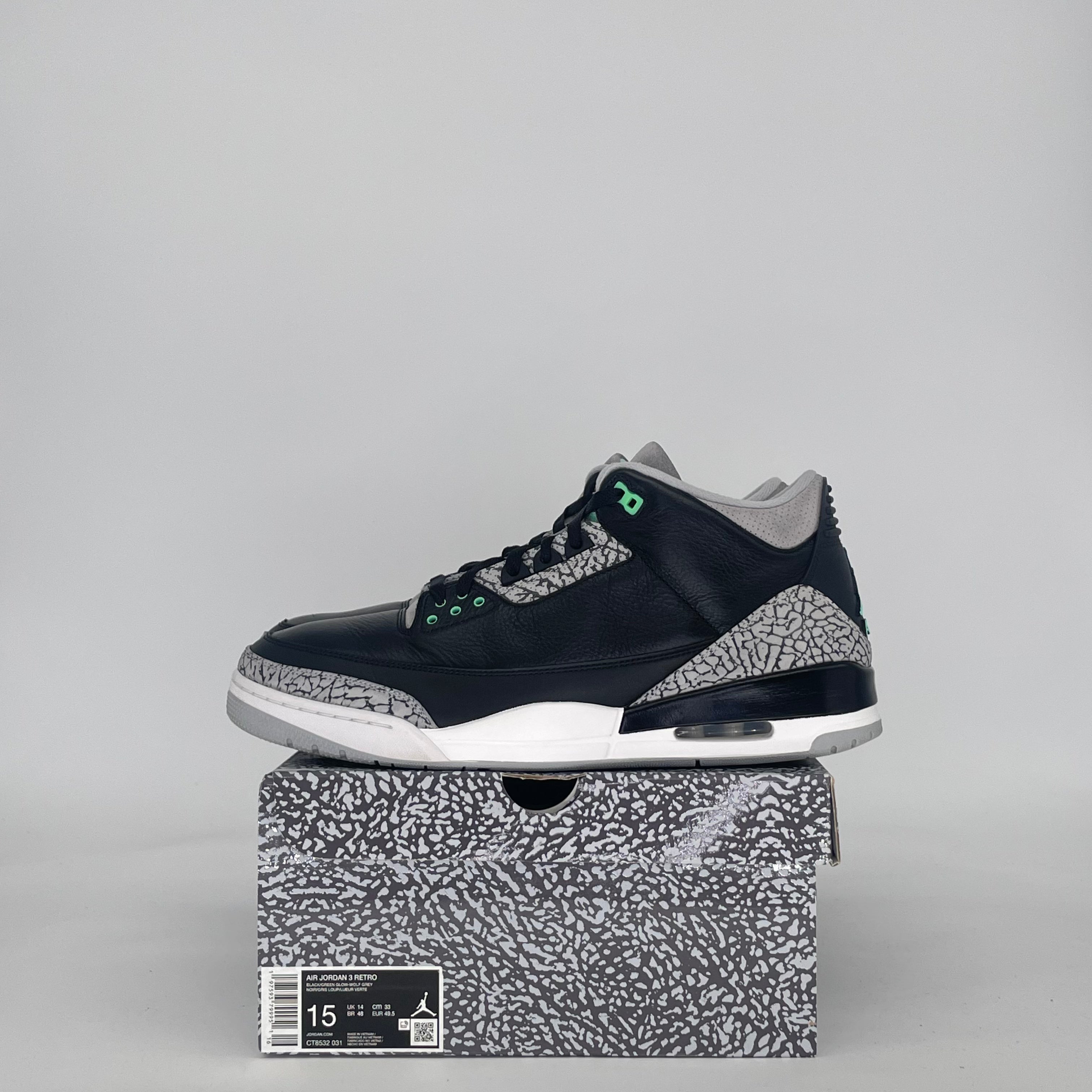 AIR JORDAN 3 GREEN GLOW CT8532-031 SIZE 15/16.5W