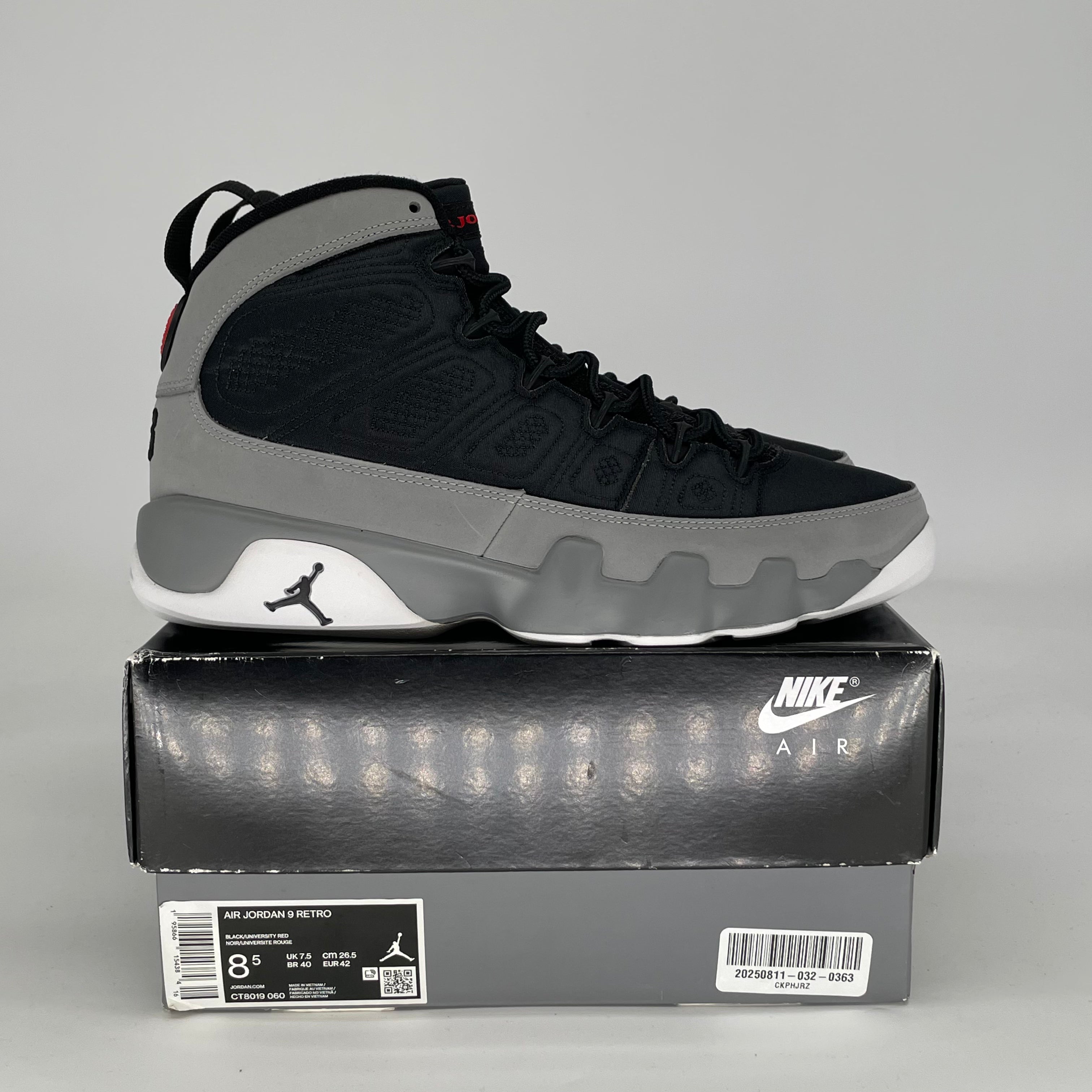 AIR JORDAN 9 PARTICLE GREY CT8019-060 SIZE 8.5/10W
