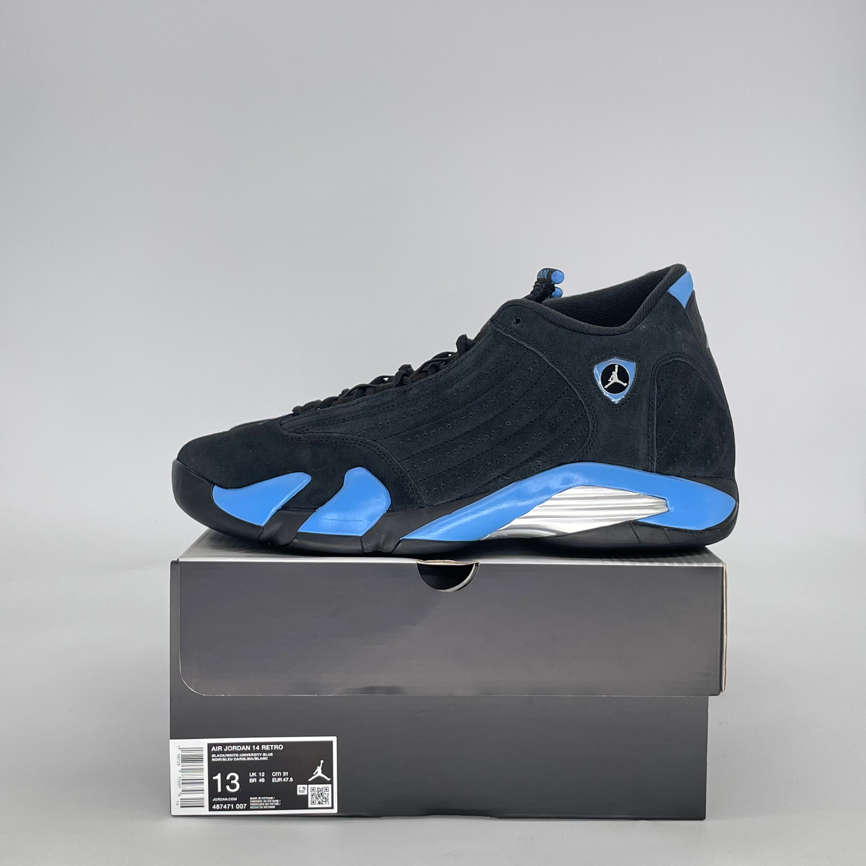 AIR JORDAN 14 BLACK UNIVERSITY BLUE 487471-007 SIZE 13/14.5W