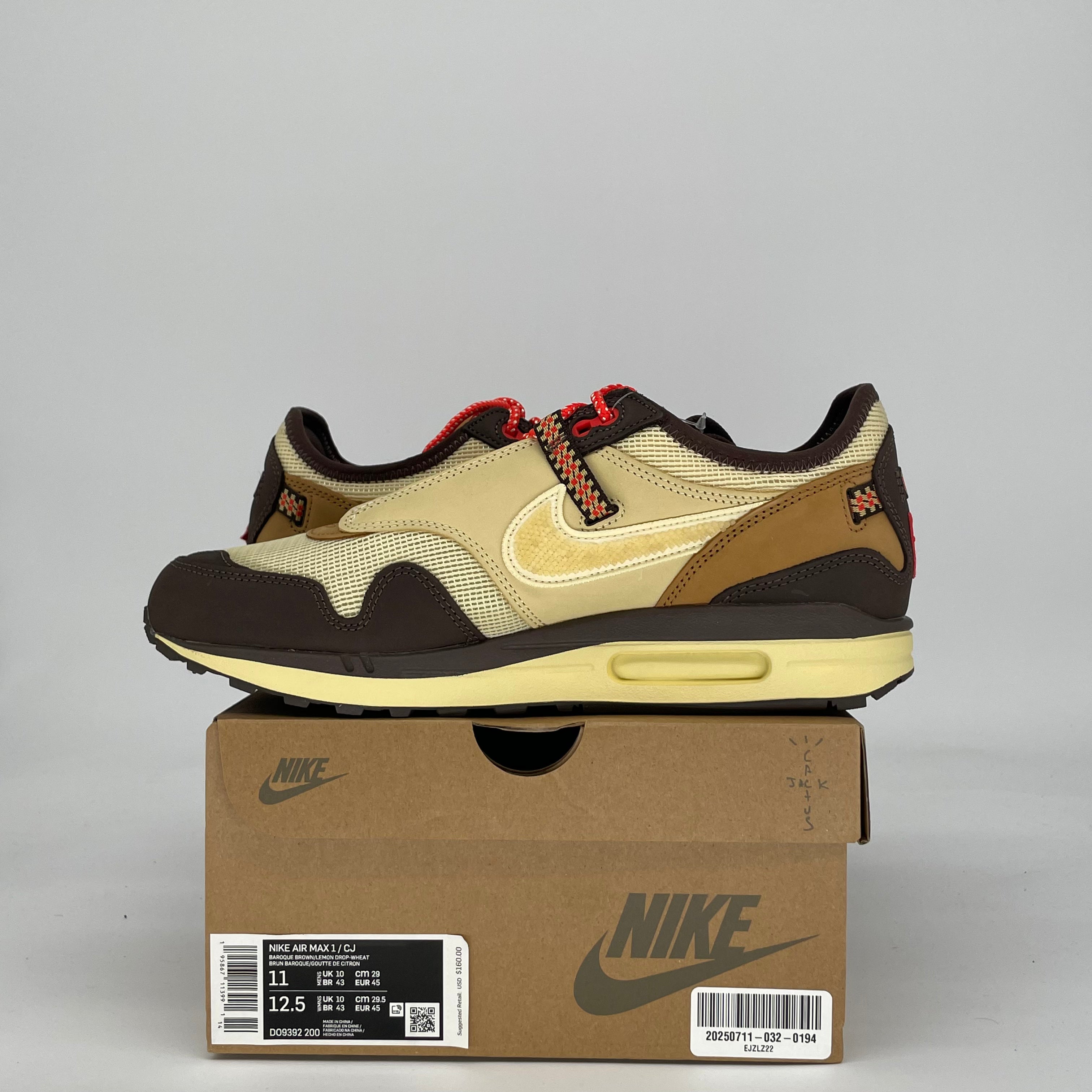 NIKE AIR MAX 1 TRAVIS SCOTT CACTUS JACK BAROQUE BROWN DO9392-200 SIZE 11/12.5W