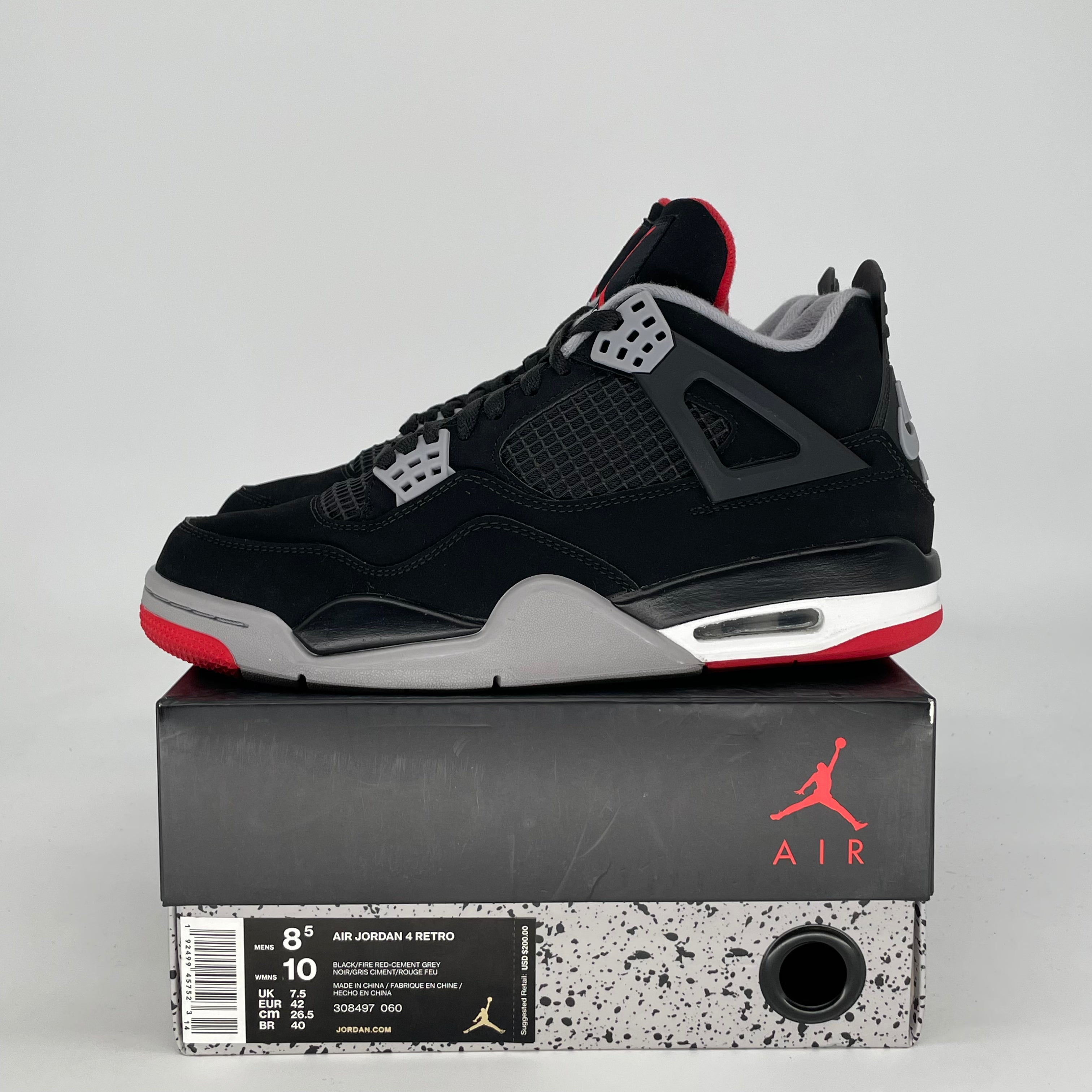 AIR JORDAN 4 BRED 2019 308497-060 SIZE 8.5/10W