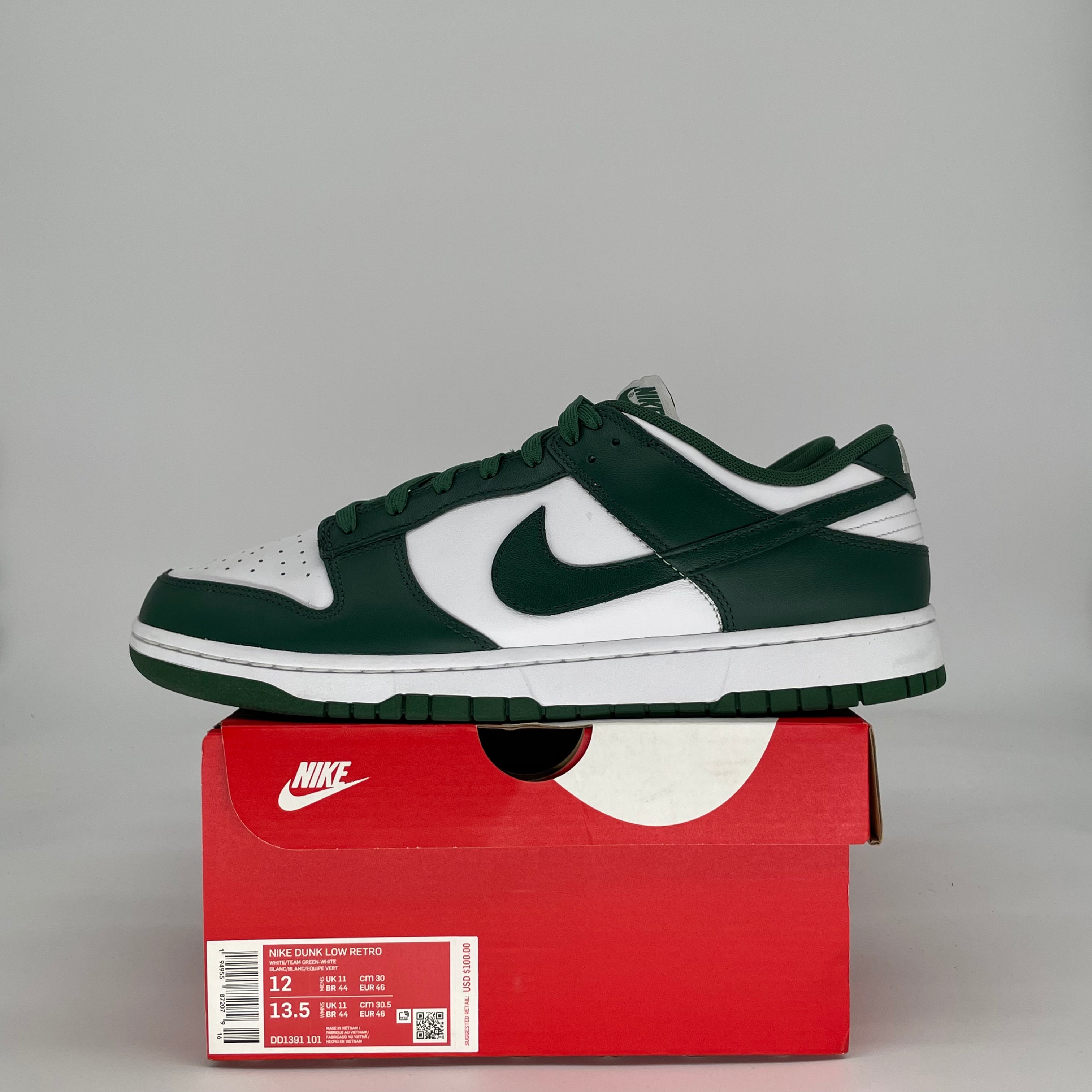 NIKE DUNK LOW MICHIGAN STATE DD1391-101 SIZE 12/13.5W