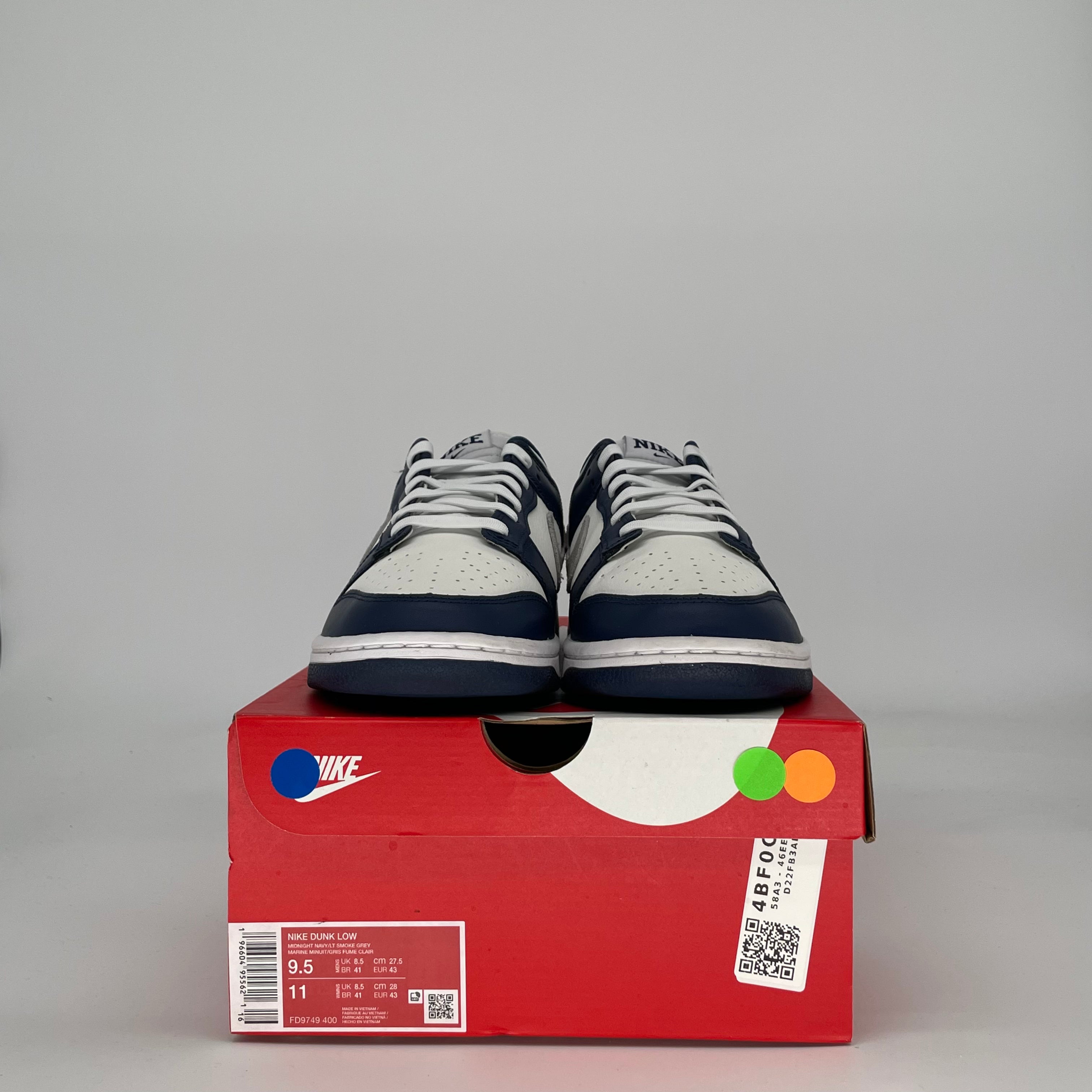 NIKE DUNK LOW SUMMIT WHITE MIDNIGHT NAVY FD9749-400 SIZE 9.5/11W