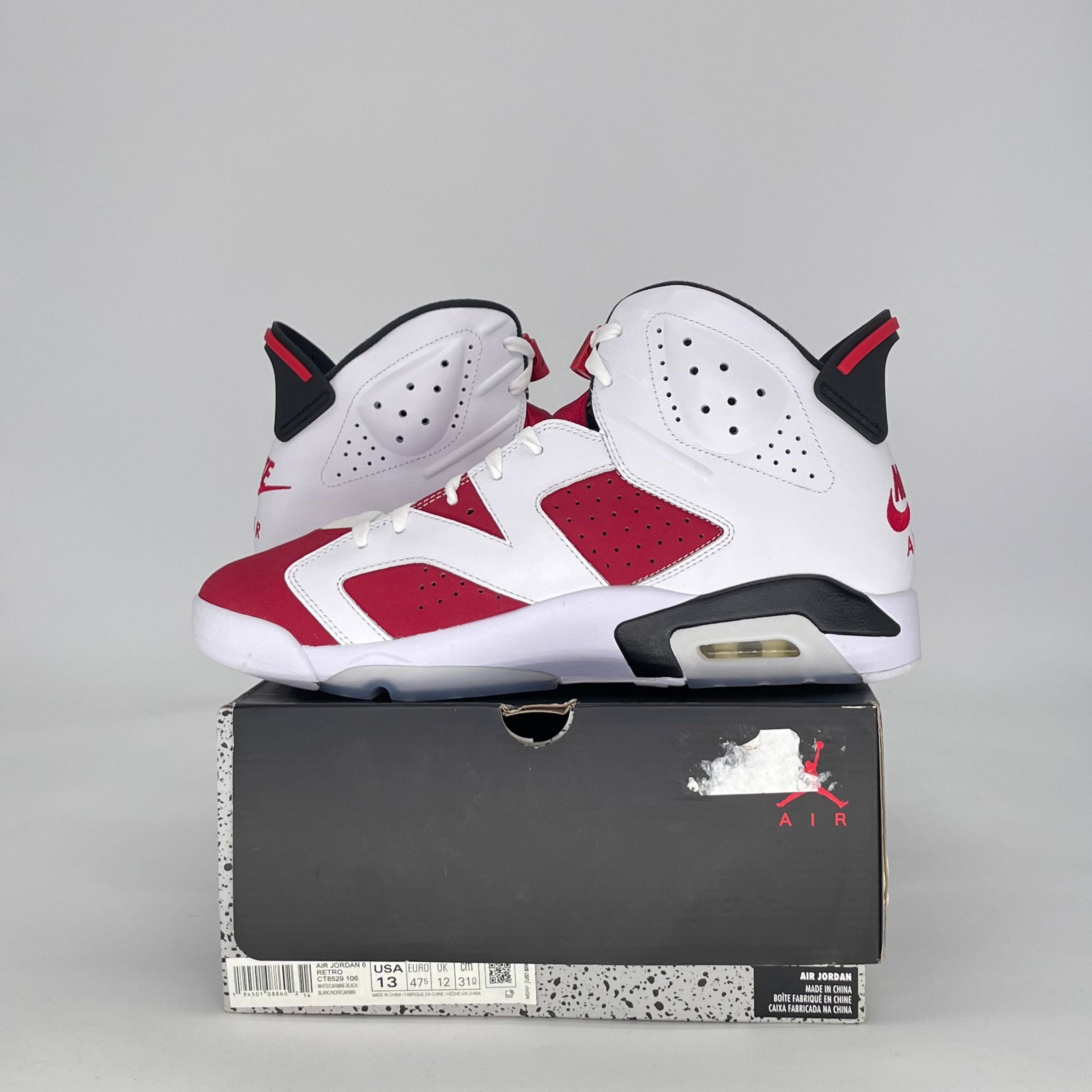 AIR JORDAN 6 CARMINE (2021) CT8529-106 SIZE 13/14.5W