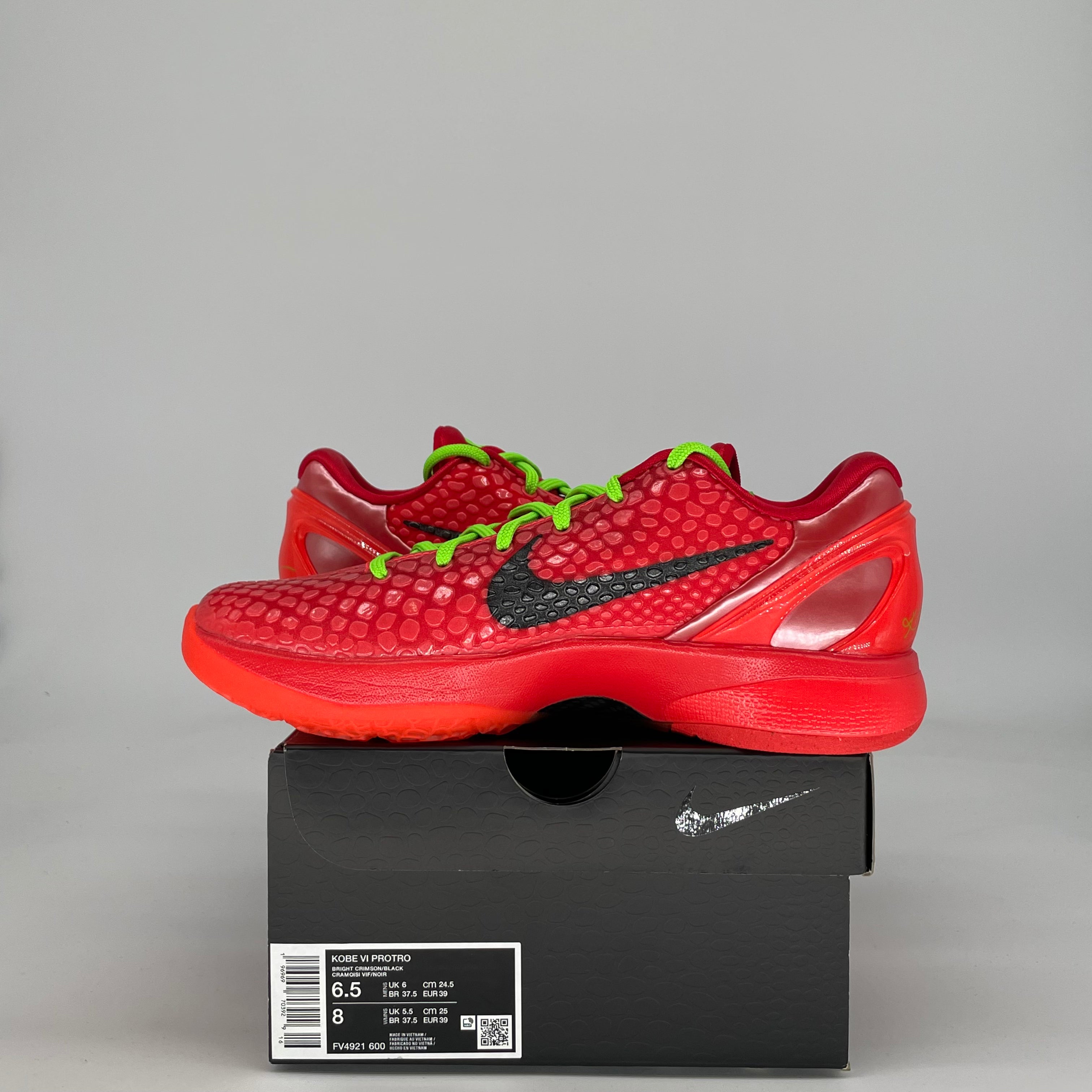 NIKE KOBE 6 PROTRO REVERSE GRINCH FV4921-600 SIZE 6.5/8W