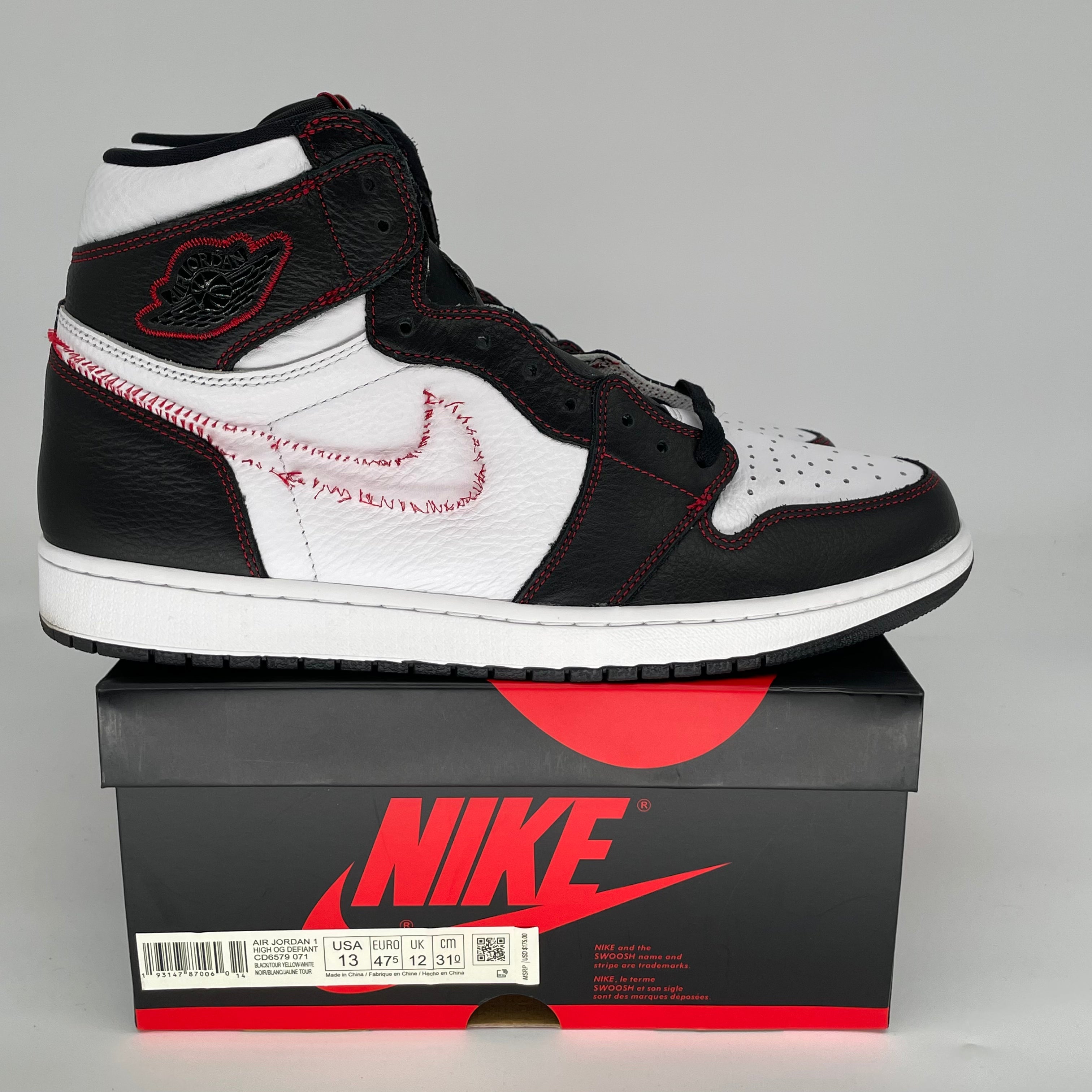 AIR JORDAN 1 DEFIANT WHITE BLACK GYM RED CD6579-071 SIZE 13/14.5W