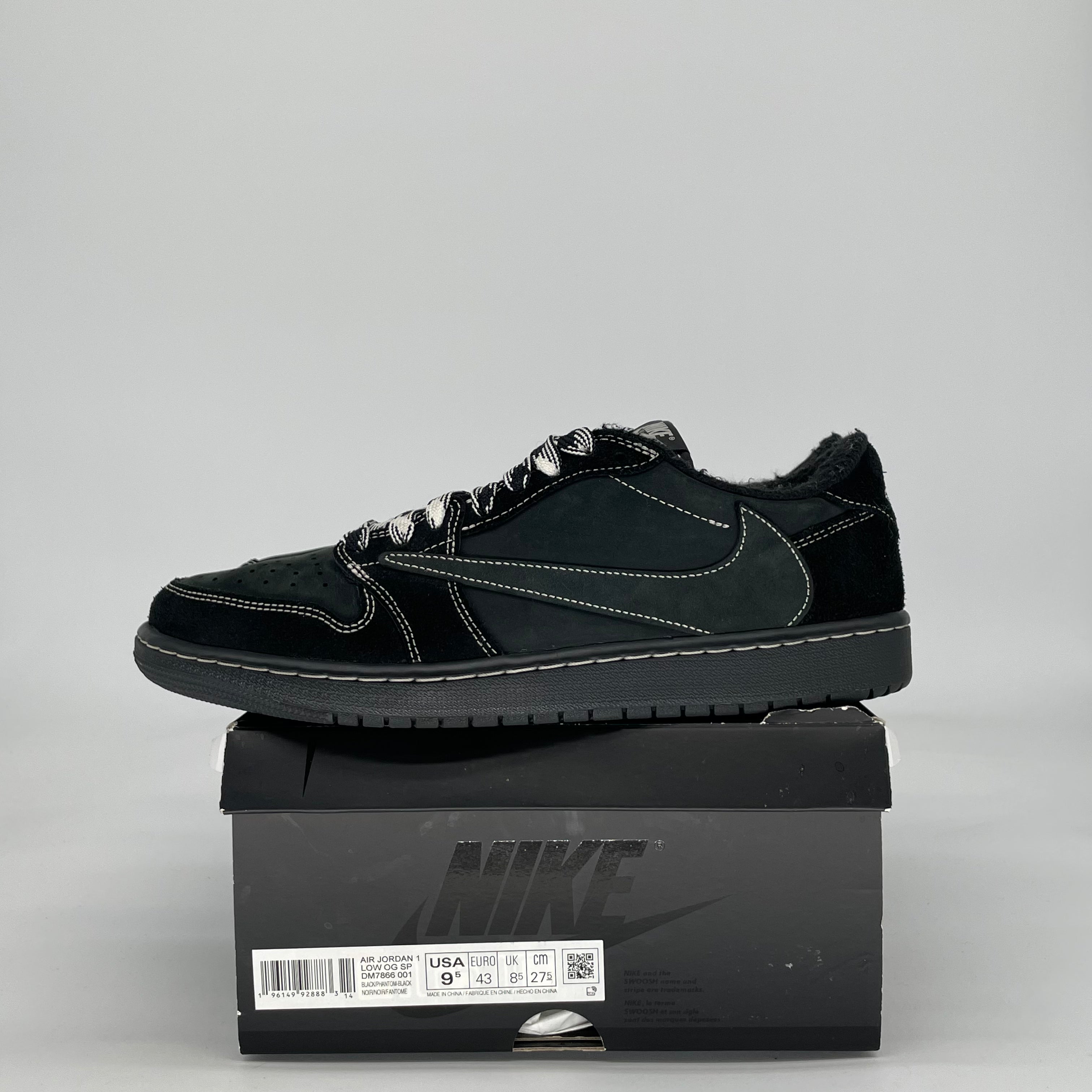 AIR JORDAN 1 LOW X TRAVIS SCOTT BLACK PHANTOM DM7866-001 SIZE 9.5/11W