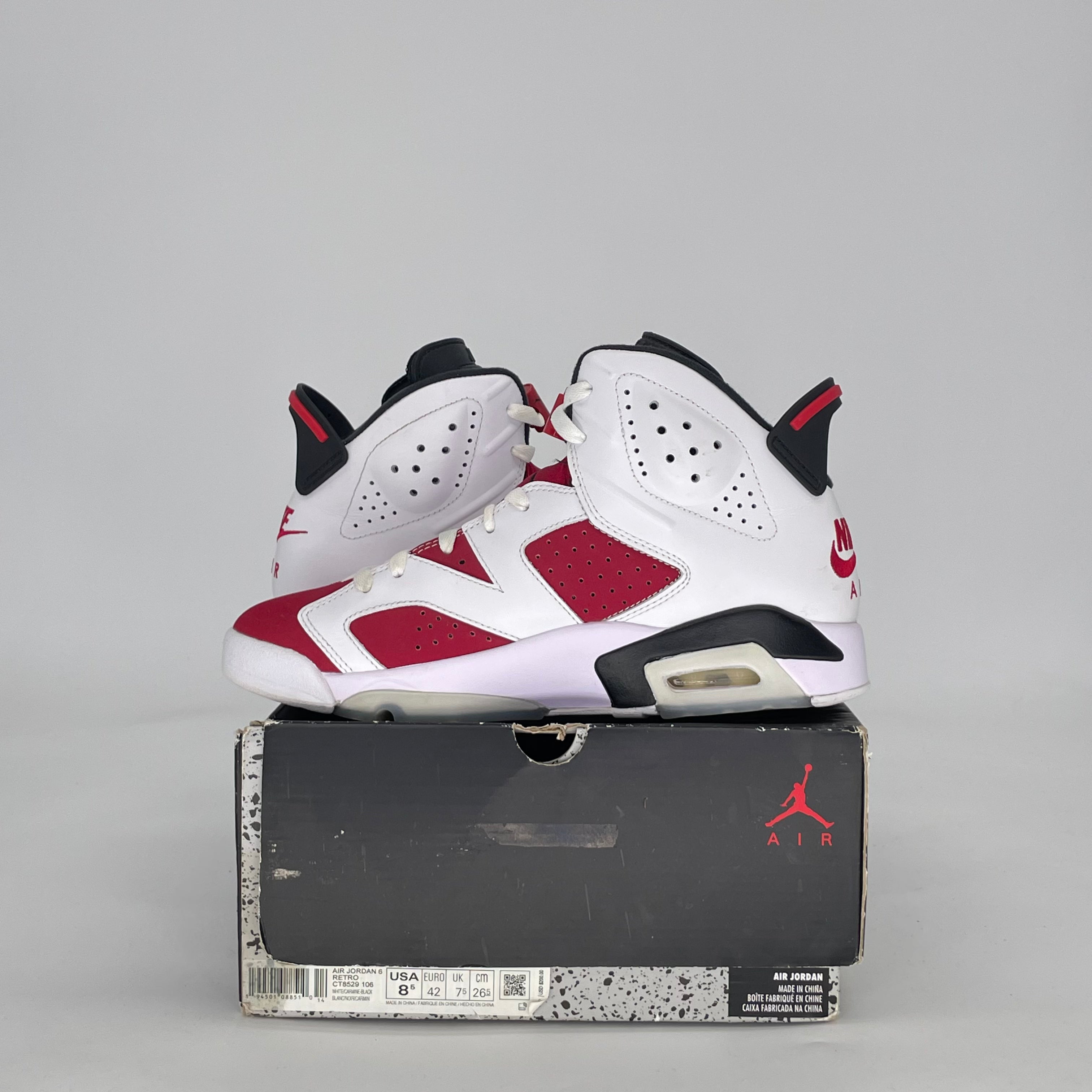 AIR JORDAN 6 CARMINE (2021) CT8529-106 SIZE 8.5/10W