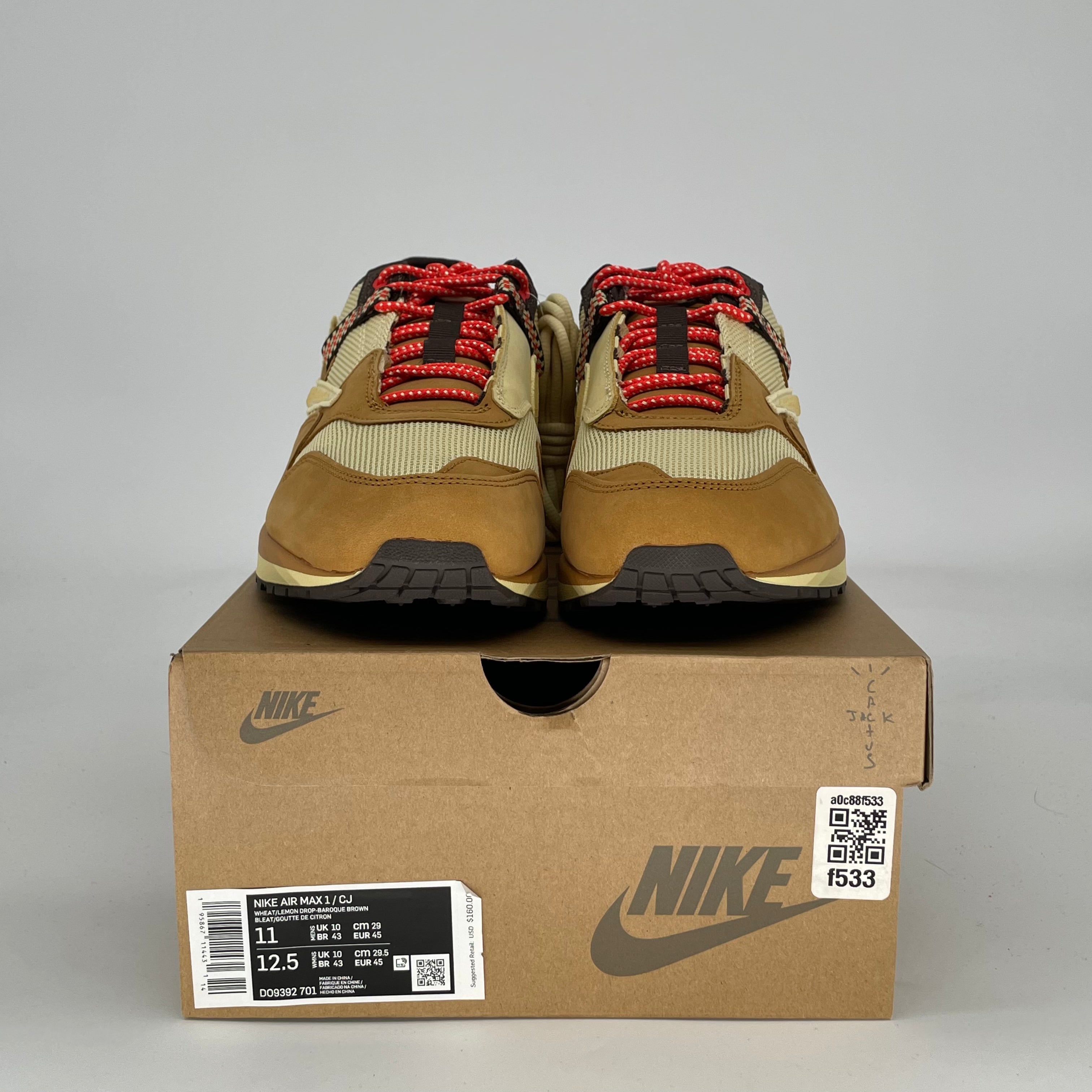 TRAVIS SCOTT X NIKE AIR MAX 1 LEMON DROP DO9392-701 SIZE 11/12.5W